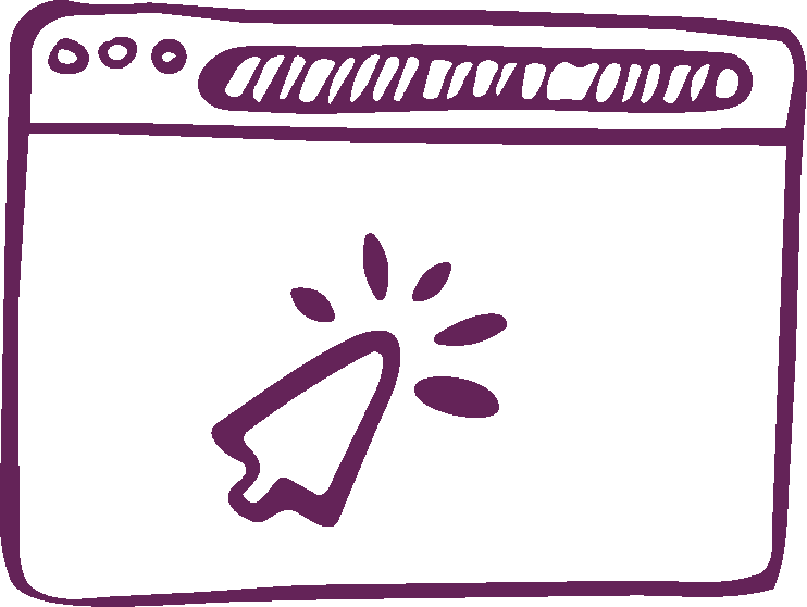 Illustration of a computer screen with a cursor arrow and spark lines indicating an action or selection.