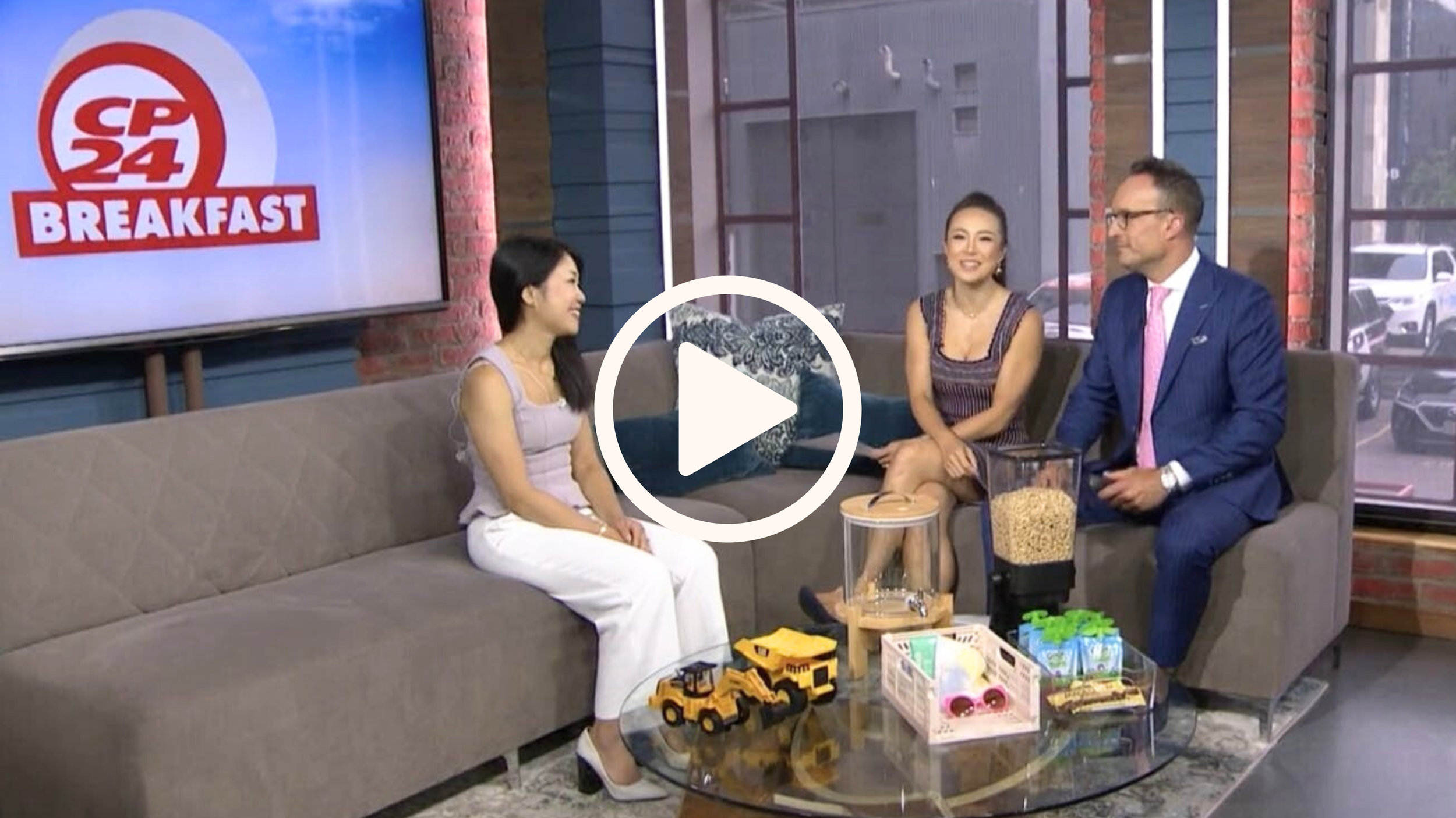 Toronto kids interior designer Sophie Shay with CP24 Breakfast hosts Jennifer Hsiung and Nick Dixon