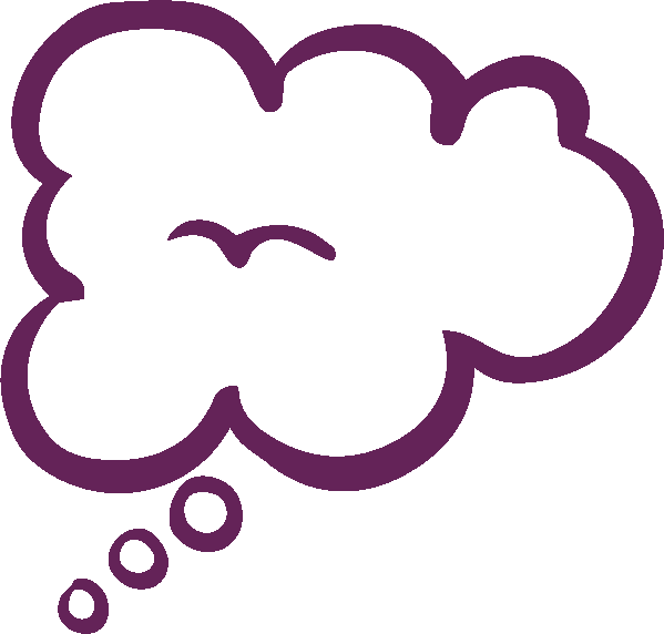 A purple thought cloud with a small tail of three circles.