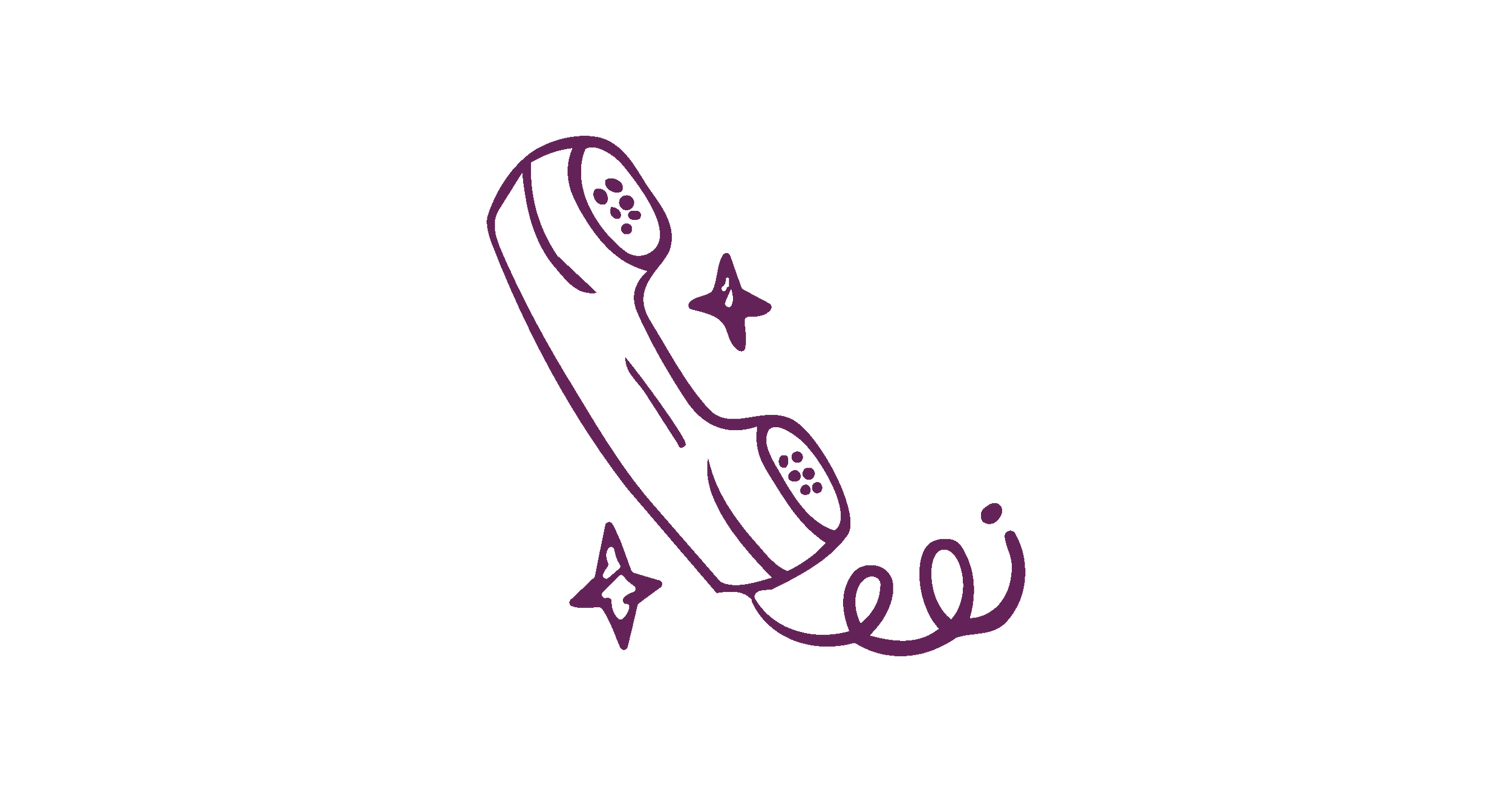 Line drawing of a telephone with sparkles and a curving cord.