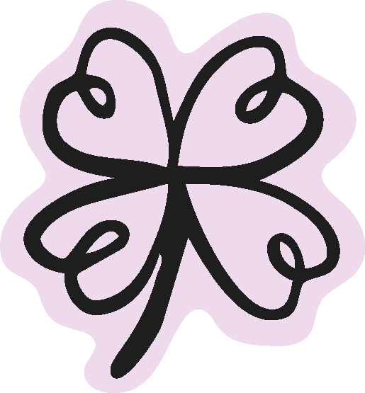 Black outline of a four-leaf clover with a light purple background.