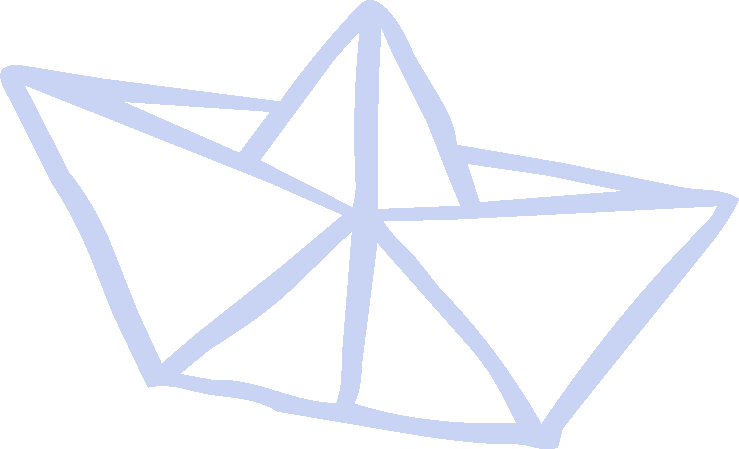 Outline of a paper boat with a neon light effect, blue in color.