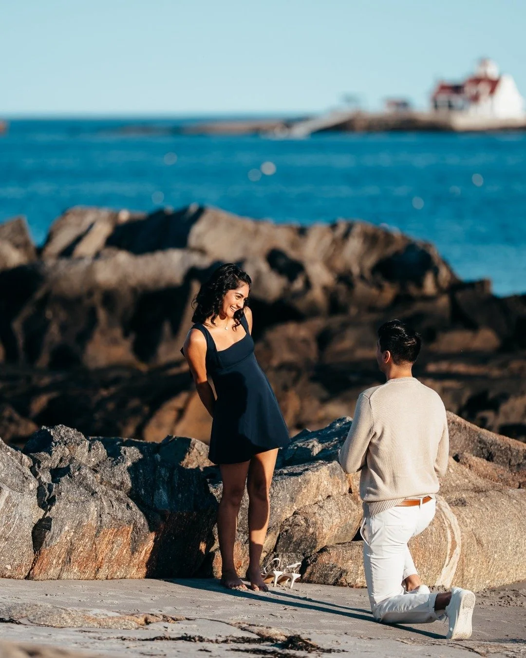 She said yes. Sumeet proposed to Jasmine on the New England coast, and it could not have gone more perfectly.