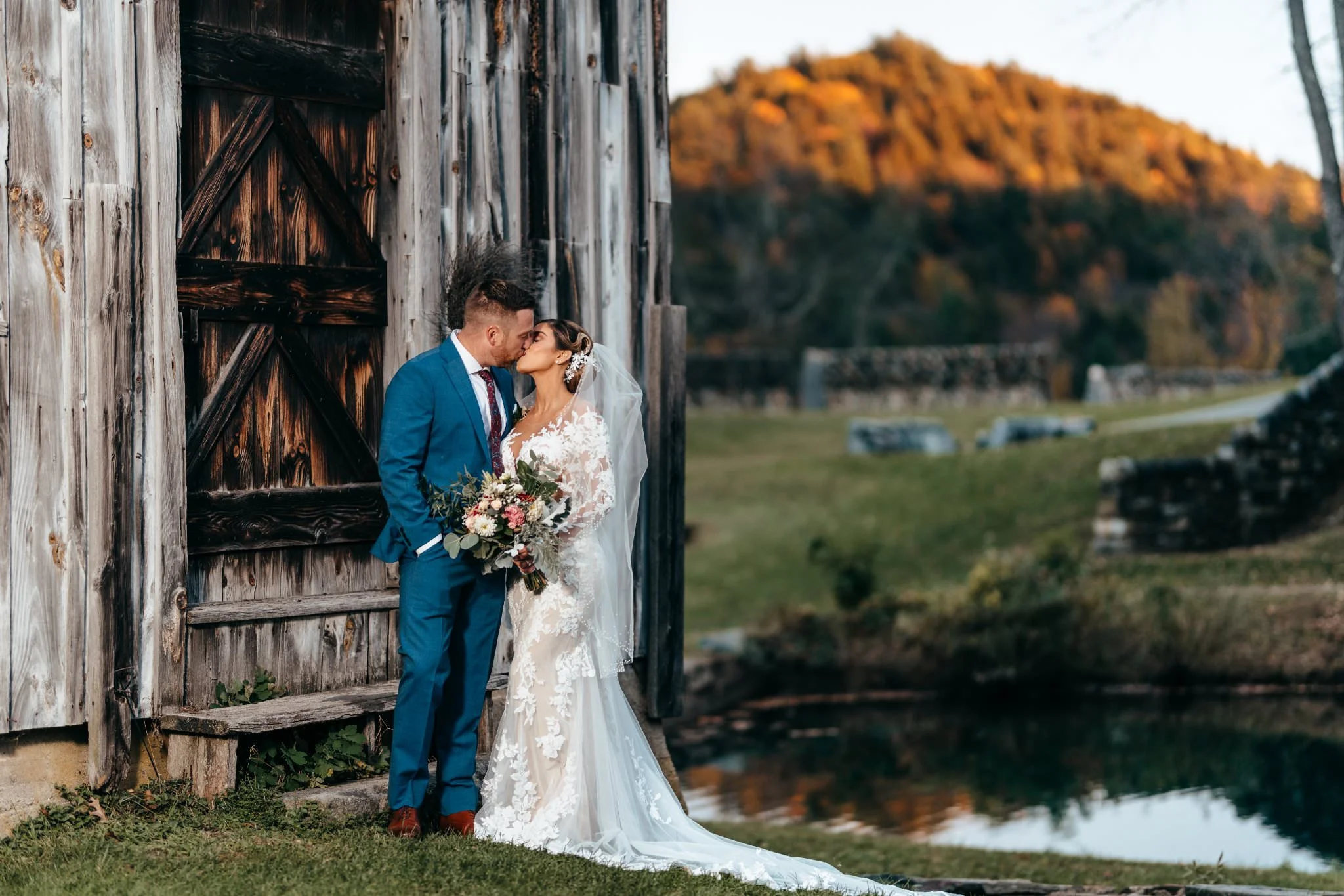 Kiss outside Vermont barn