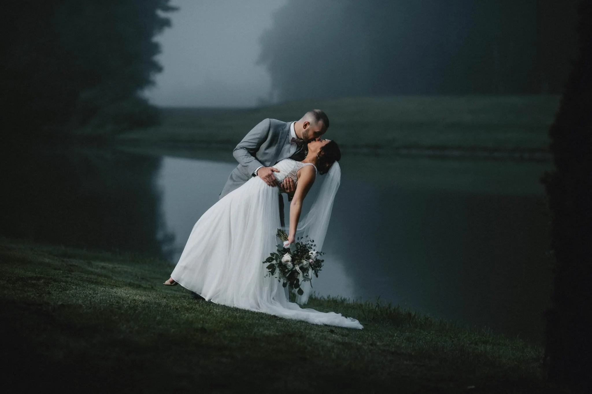 Soft focus kiss at lake