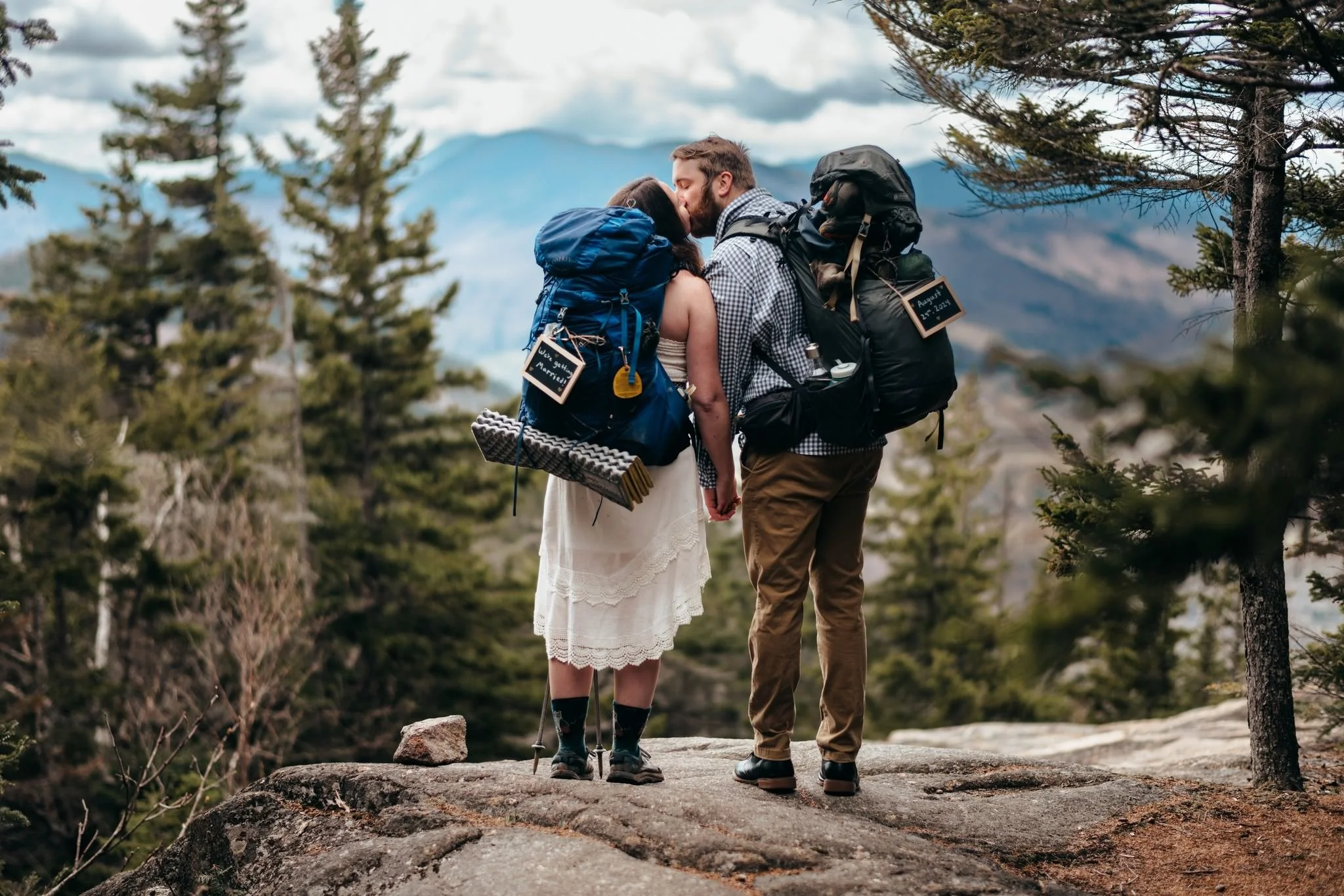Adventure couple backpacking