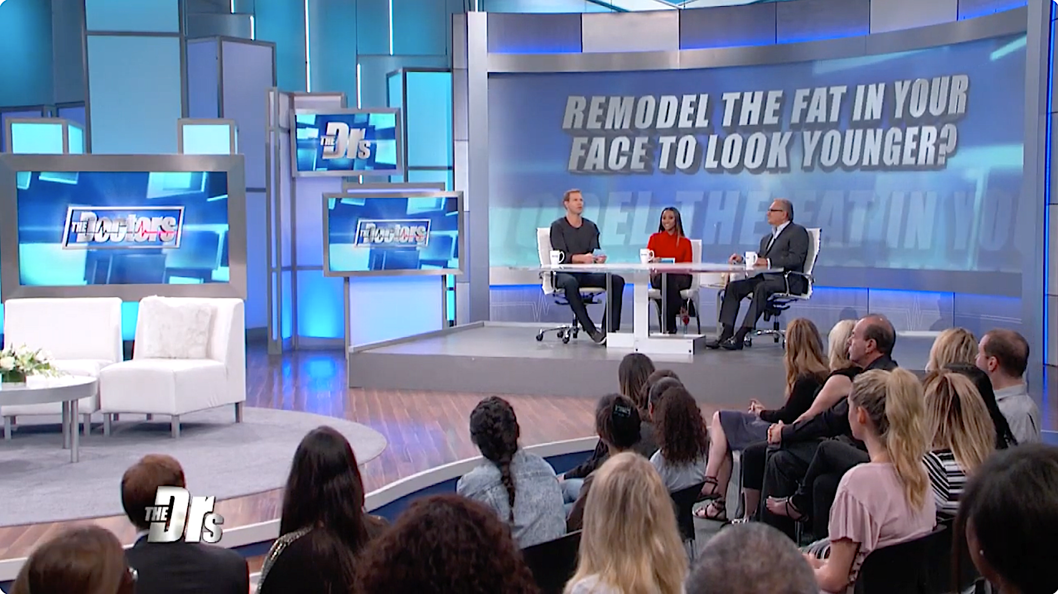 "The Doctors" TV show set taping a segment with a live audience, featuring Doctors PR client Dr. Barry DiBernardo.