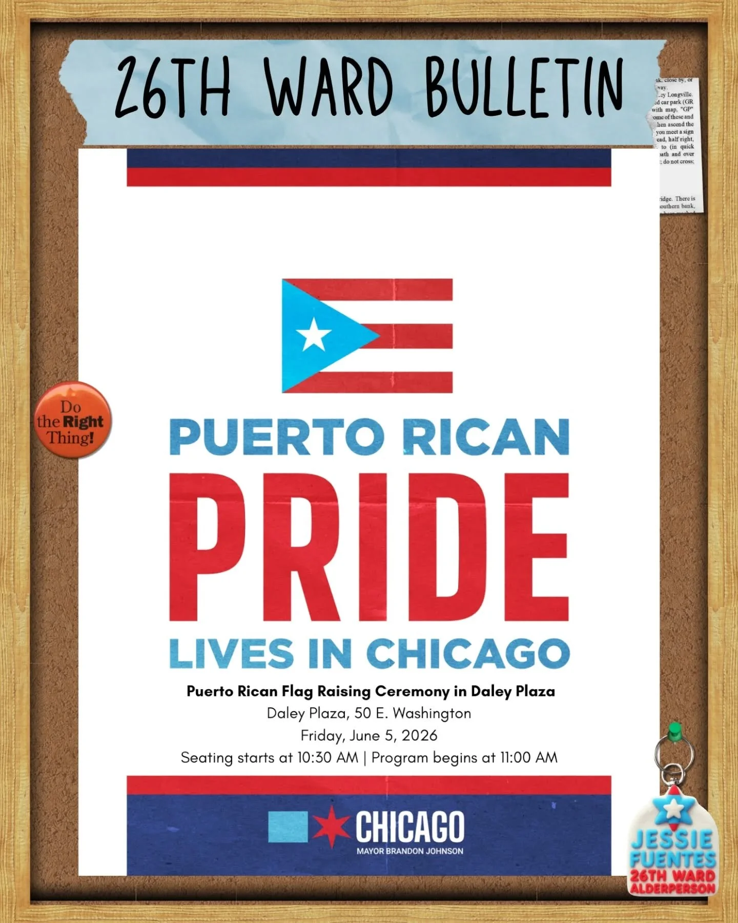 Happy first day of June!!!

For the first time in Chicago history, we will be raising the Puerto Rican flag in Daley Plaza, and the whole community is invited. Join us at 11am on Friday. Next week, keep a look out for all of the 48th Puerto Rican Peo