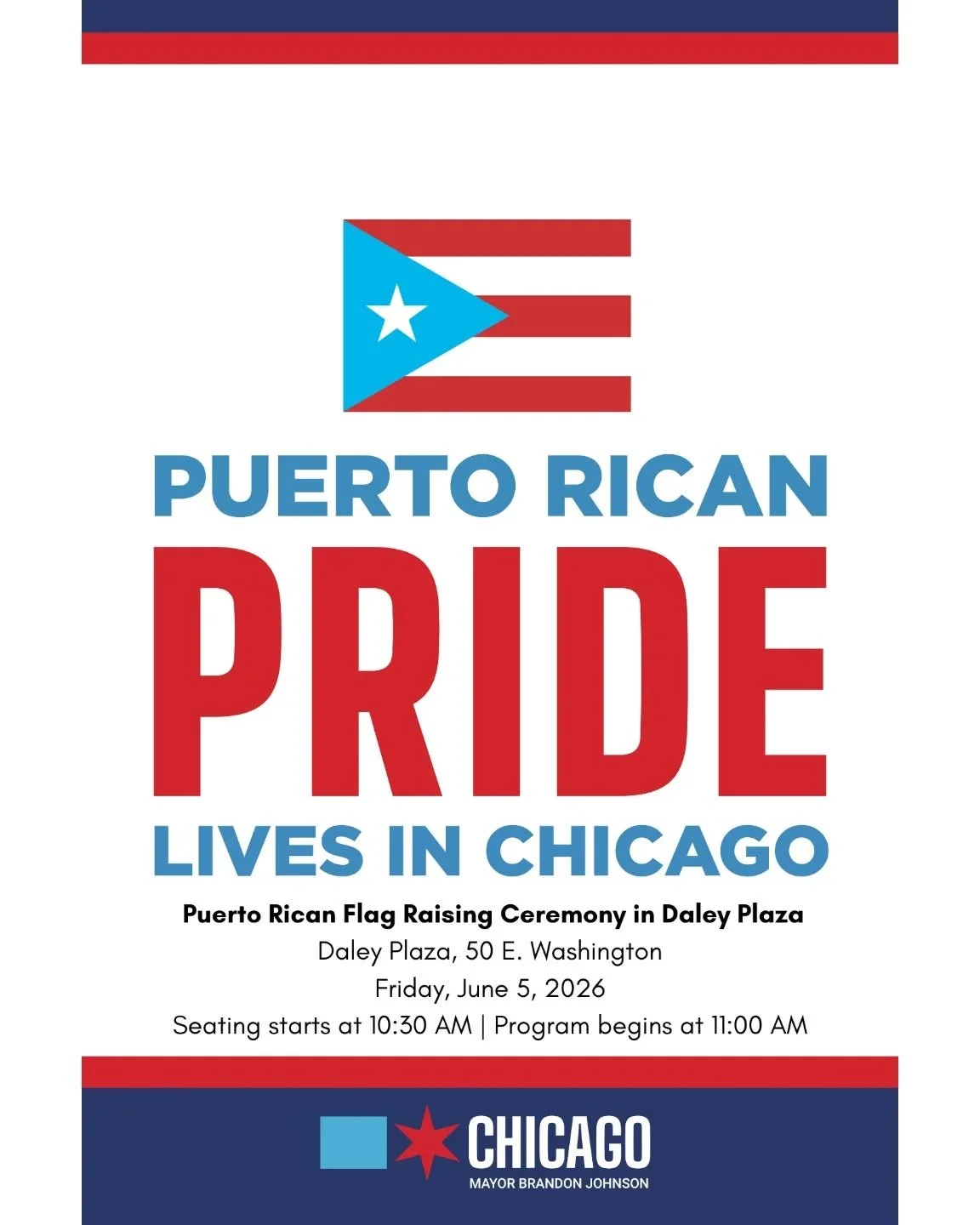 🇵🇷🇵🇷🇵🇷🇵🇷🇵🇷Tomorrow at 11am, we will be kicking off all of the Fiestas Patronales with a historic raising of the Puerto Rican flag in Daley Plaza! 

What&rsquo;s your favorite way to celebrate the festival and parade? Let me know in the comm