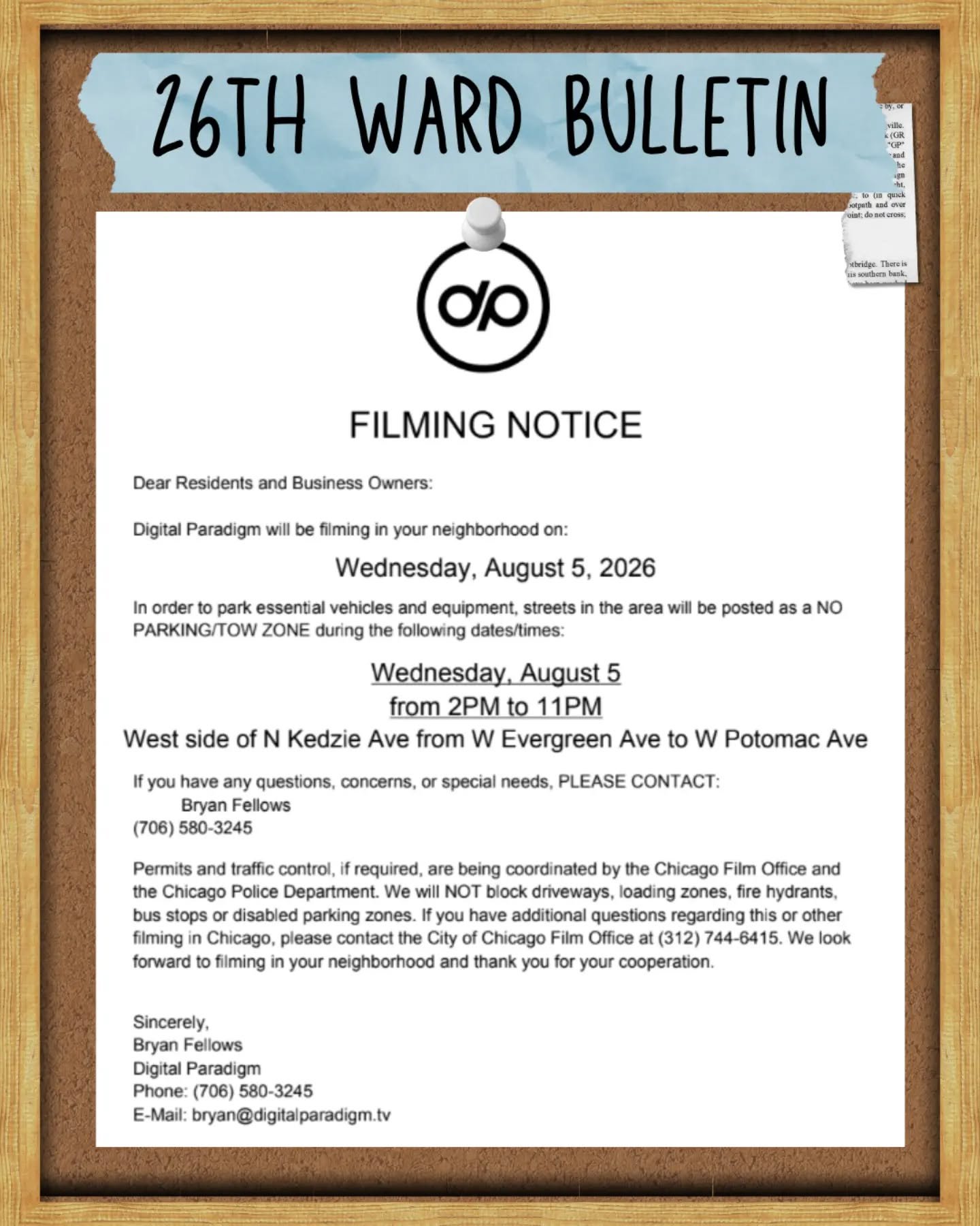 8/3HEAR YE! HEAR YE! 📢

Backpacks. Open mics. Town halls. Free screenings. Bingo for a cause.
Swipe through, screenshot what you need, and pull up. A few to circle today:

🎬 Wed 8/5: filming on Kedzie, no parking 2pm to 11pm
👕 Thu 8/6: free clothi