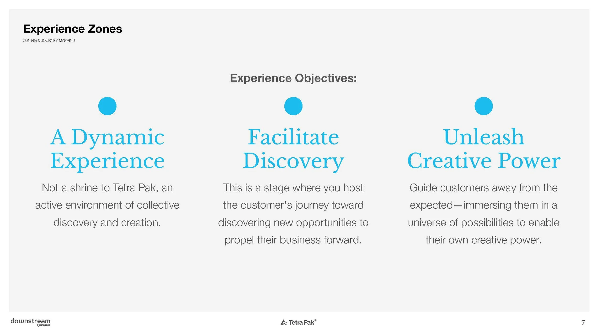 "Experience zones" or "project principles" create a design foundation—paired with the project vision, they provide a layered understanding of project opportunities