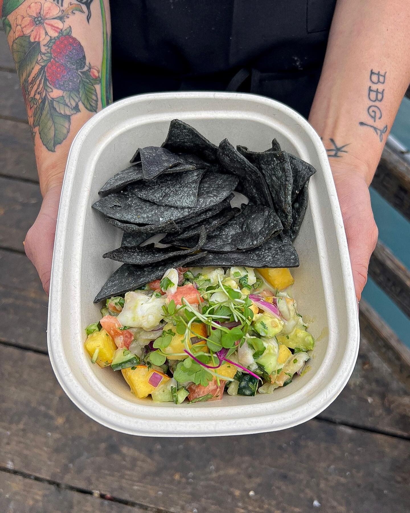 WHITEFISH CEVICHE 🐟🔥
is up for grabs today with diced veg, avocado, juicy peaches plus plenty of fresh herbs &mdash; all tossed in a spicy coconut vinaigrette | courtesy of Chef @rachelyukiko 🔪

*available through the weekend while supplies last!