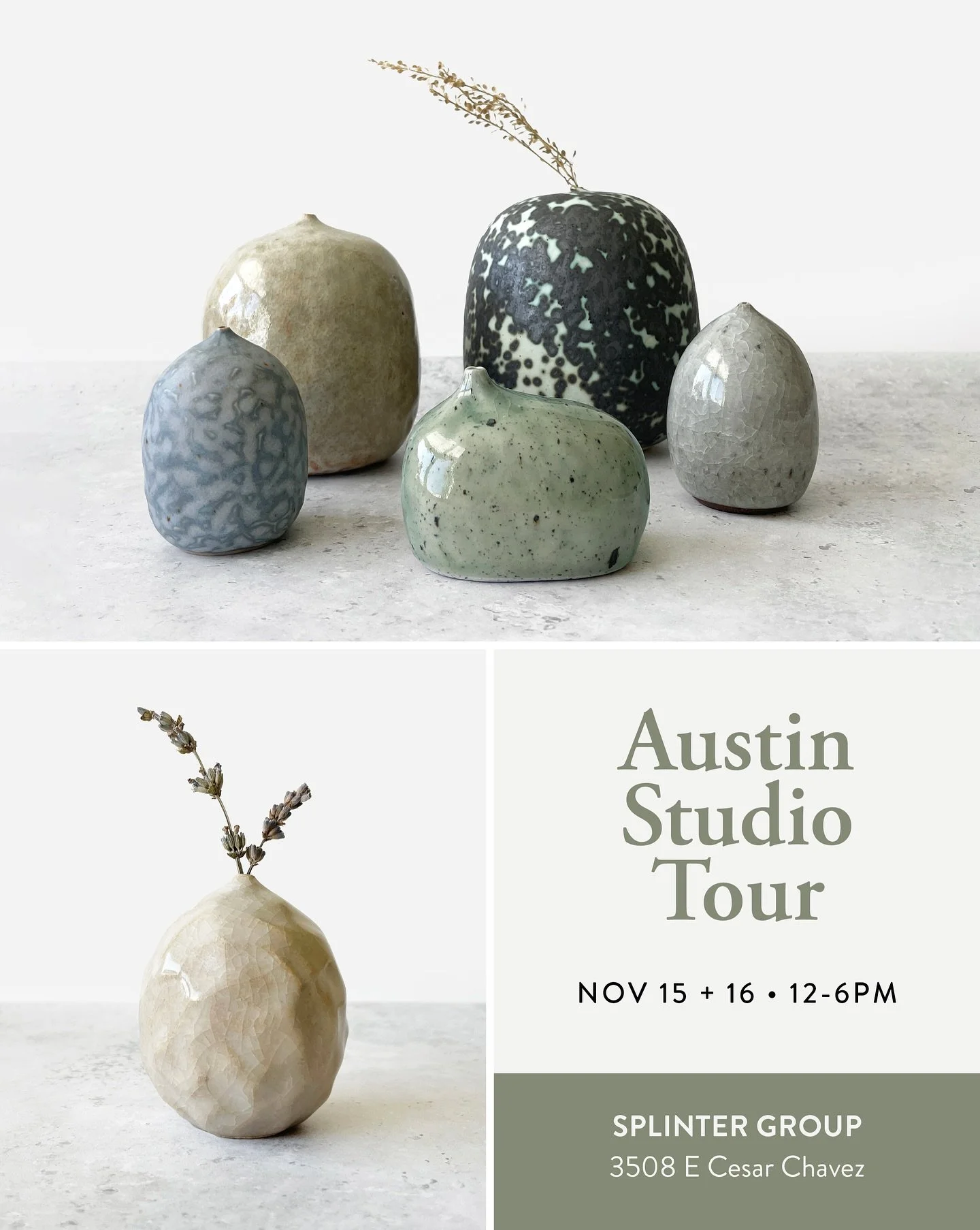 The final weekend of the Austin Studio Tour is this weekend and I&rsquo;d love to see you. 

I&rsquo;ll be popping up on the east side with some incredibly talented people at Stop 174 (Splinter Group 3508 E Cesar Chavez). 

12-6pm both days. 

#austi