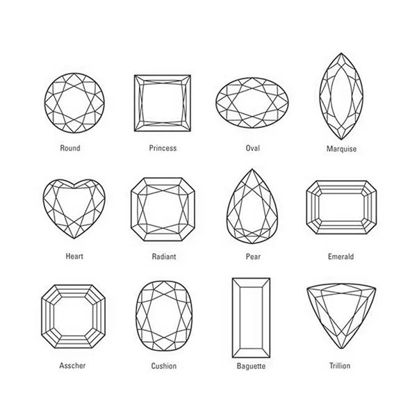 Chart of diamond shapes including round, princess, oval and emerald