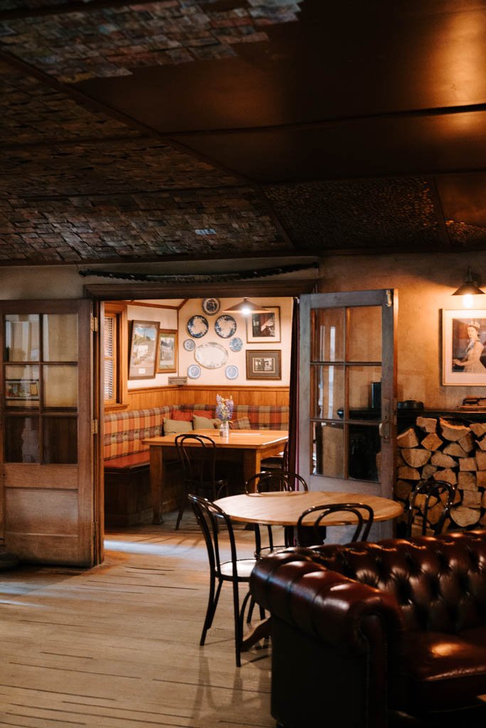 The rustic interior of the Cardrona Hotel