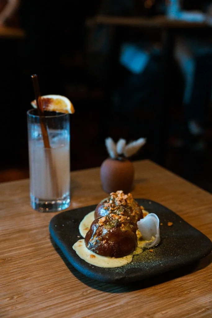 Savoury doughnuts on a dark plate