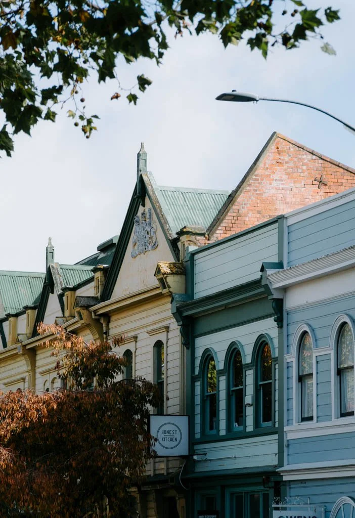 Historical buildings line a street in Whanganui town