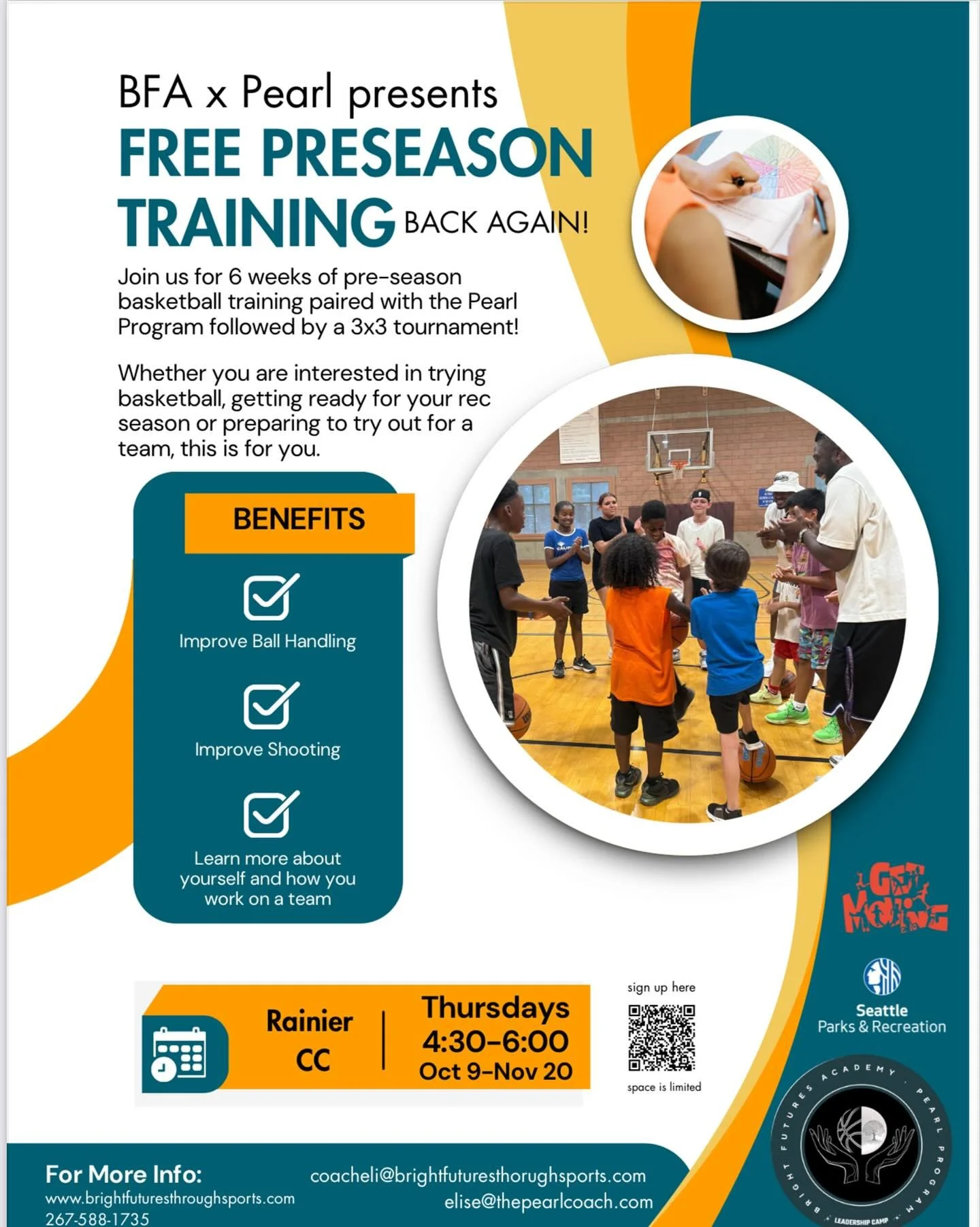 Come play some basketball and explore goals with BFA x Pearl. Topic of this session is the FUTURE! Who do you want to become? Come and grow with us! 

Thank you to @seattleparksandrec for the Get Moving grant to be able up put this on for free!