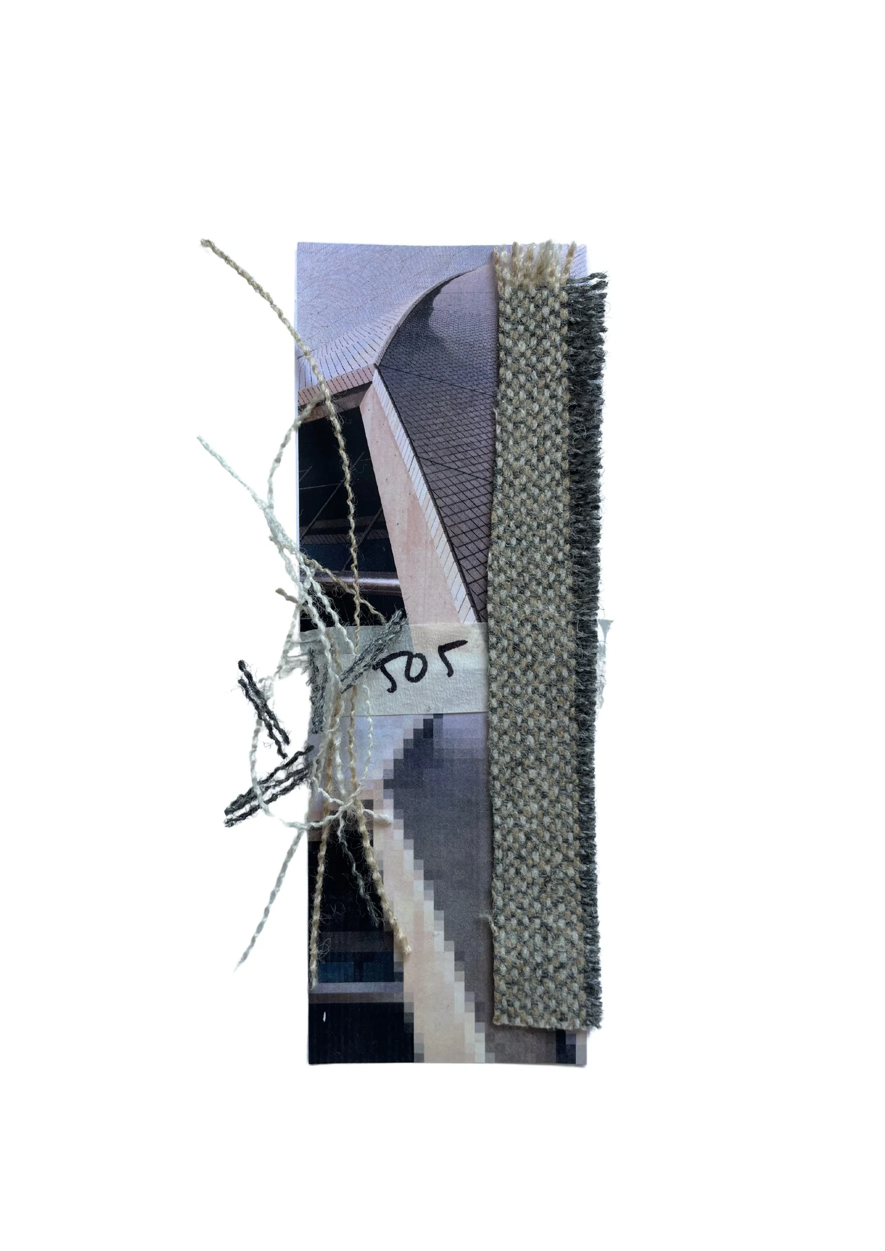 Textile swatches with architectural photo and yarn