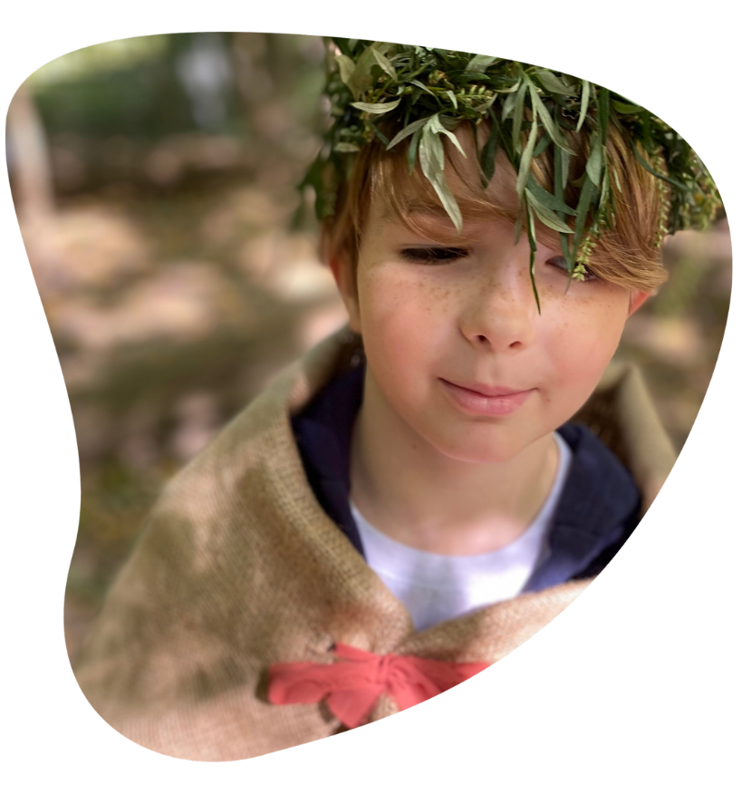 Wonder Kid wearing leaf crown as costume