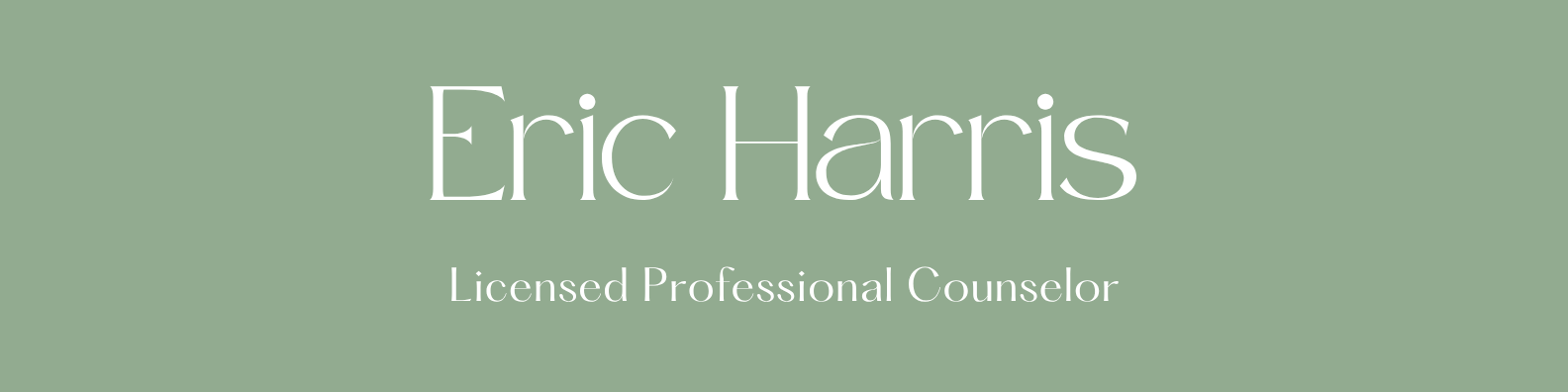 Business card with name Eric Harris and title Licensed Professional Counselor on a muted green background.