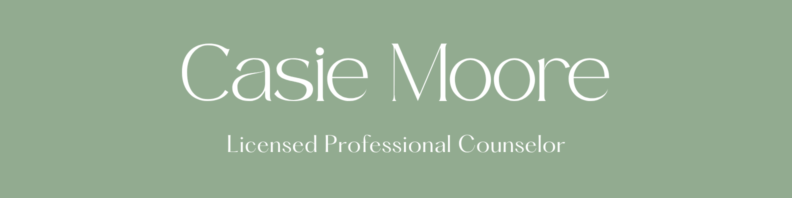 Business card for Casie Moore, Licensed Professional Counselor, with a green background and white text.