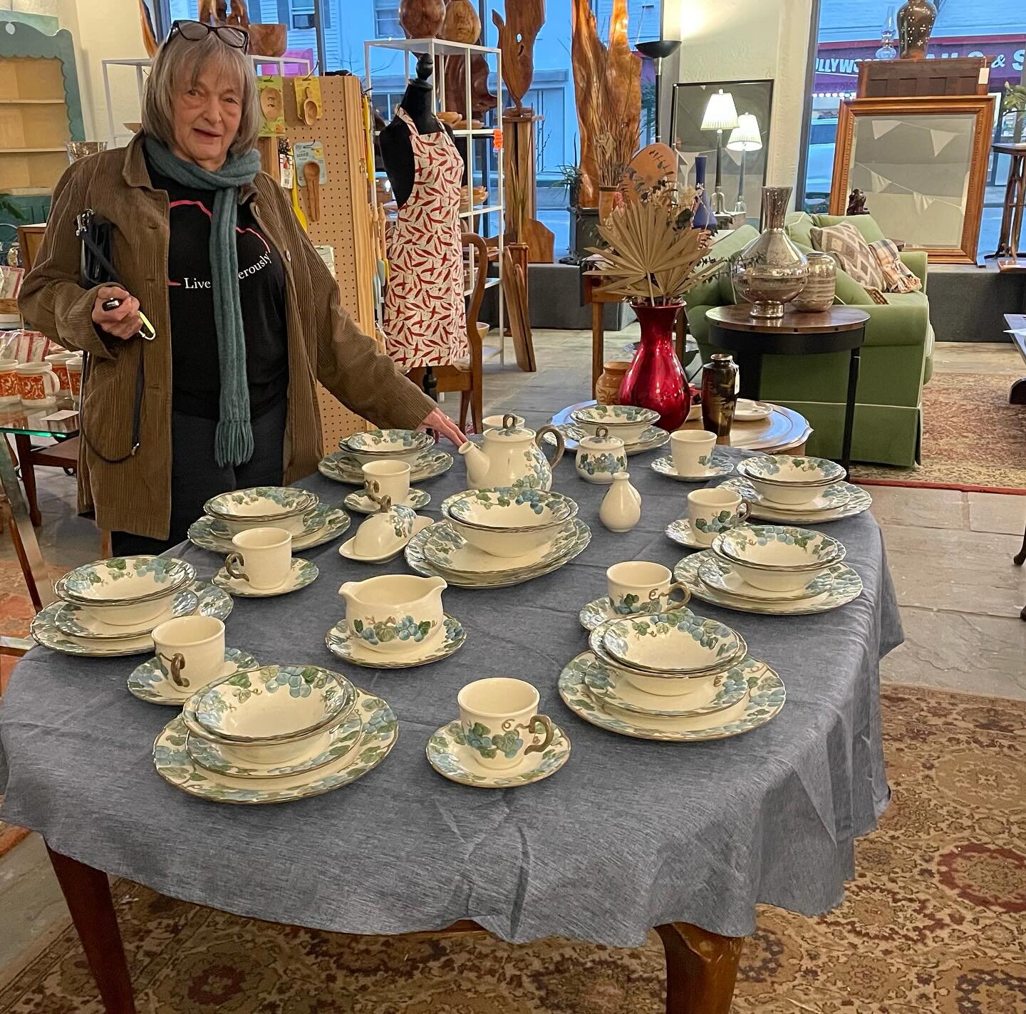This lady visited the store and found these dishes (Metlox Poppy Trail). It is the same pattern her grandmother had and long ago, they were lost in a move. She could not have been more delighted to take these dishes home.  We are so happy for her.  C