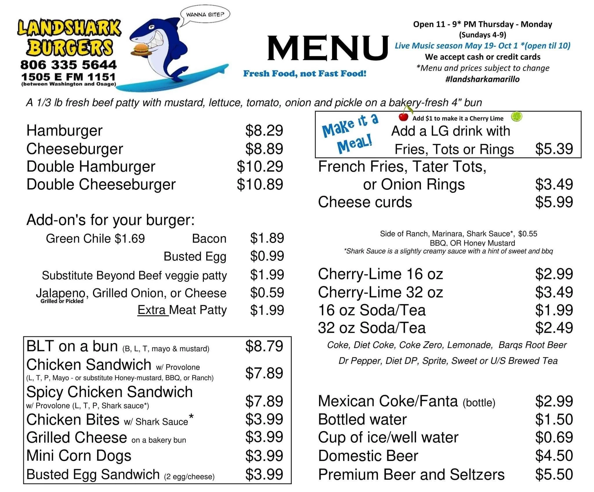 Menu — Shark Beach