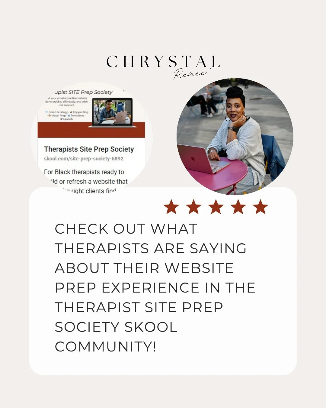🔥Tired of staring at a blank screen trying to write your website copy? 👀

These therapists were too until they joined the Therapist SITE Prep Society.

Now they&rsquo;re launching sites that feel authentic, professional, and done!

Here&rsquo;s wha