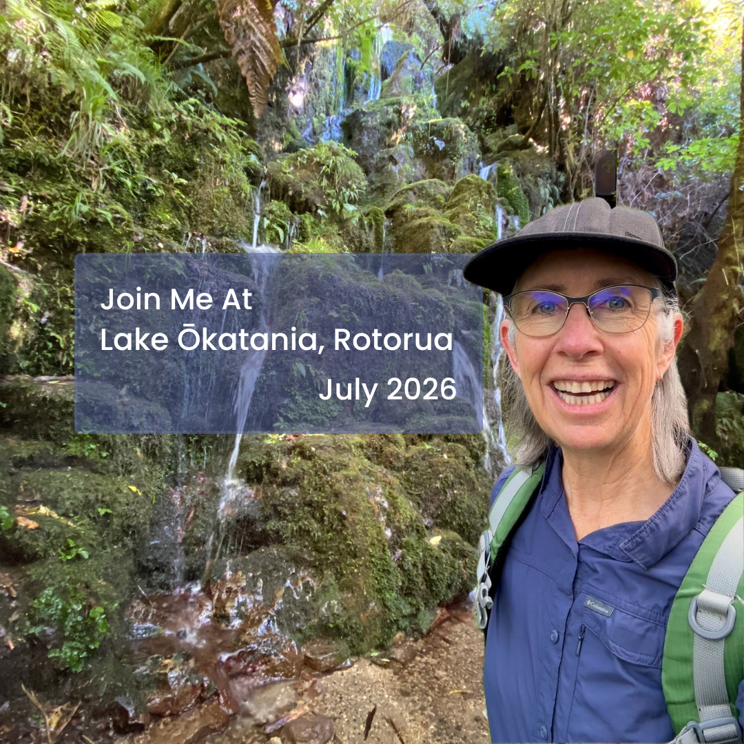 Sharon Evans hiking, Cascade Falls, Lake Okataina, Rotorua