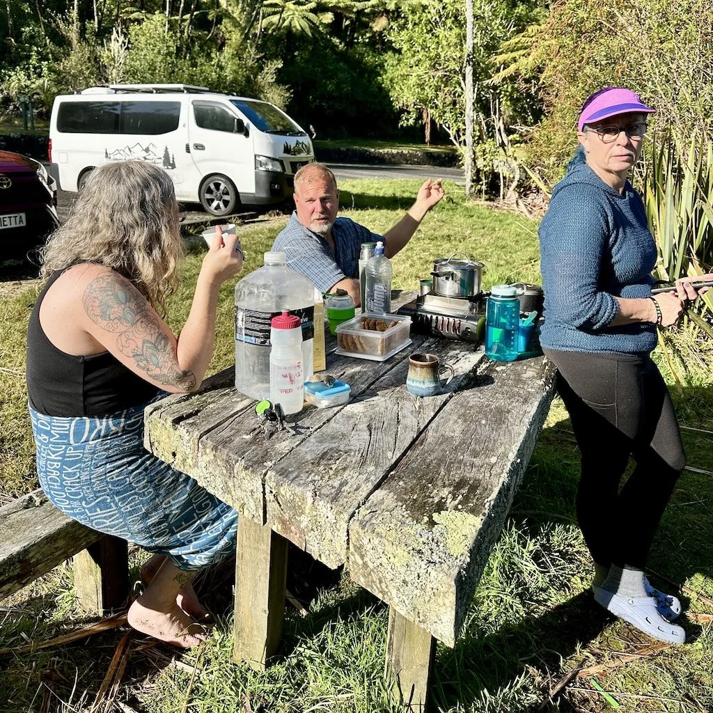 Billy tea and biscuits by Lake Ōkataina
