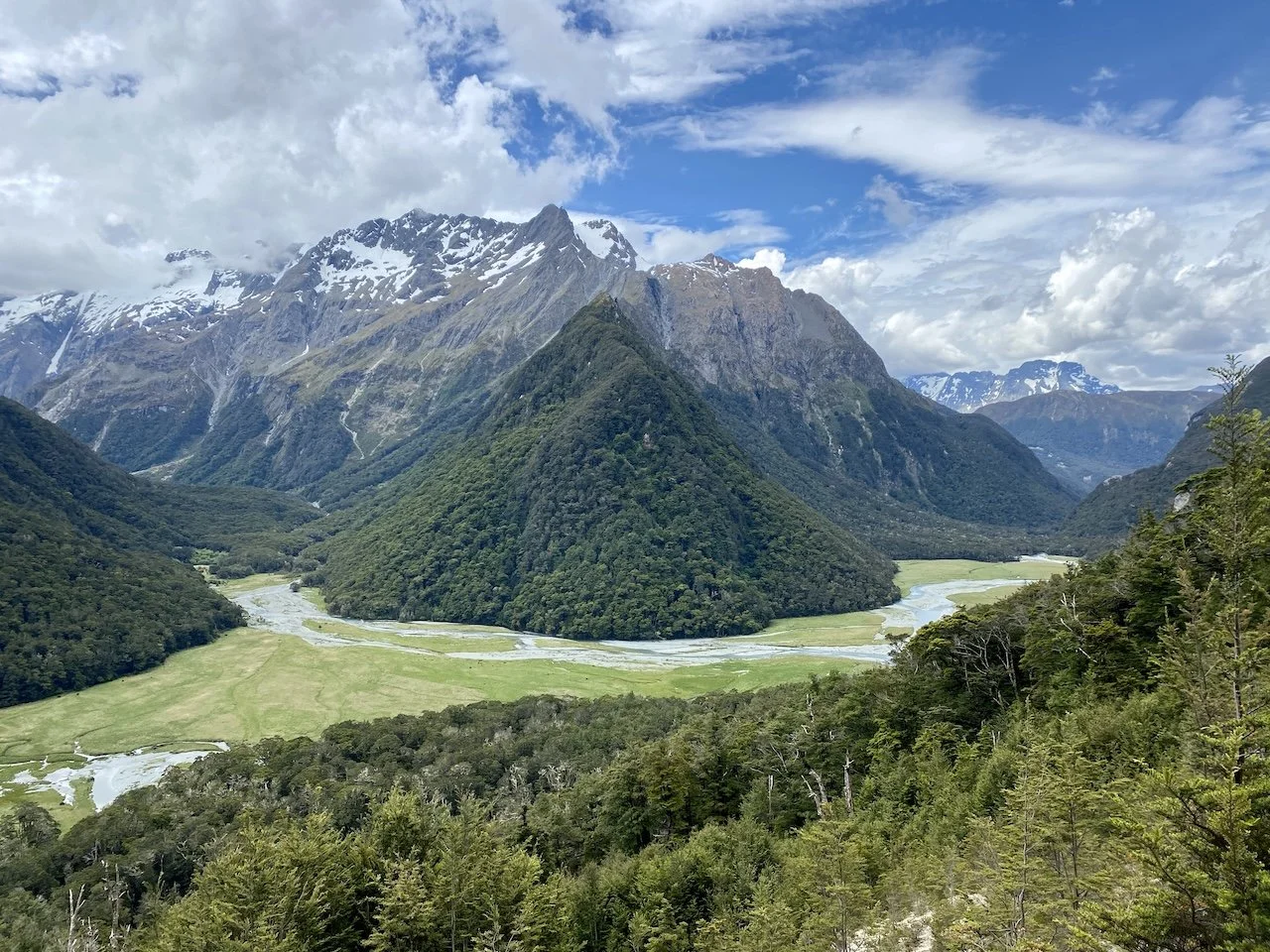 Routeburn Flats from above, Routeburn Track, Fiordland National Park, New Zealand Great Walks