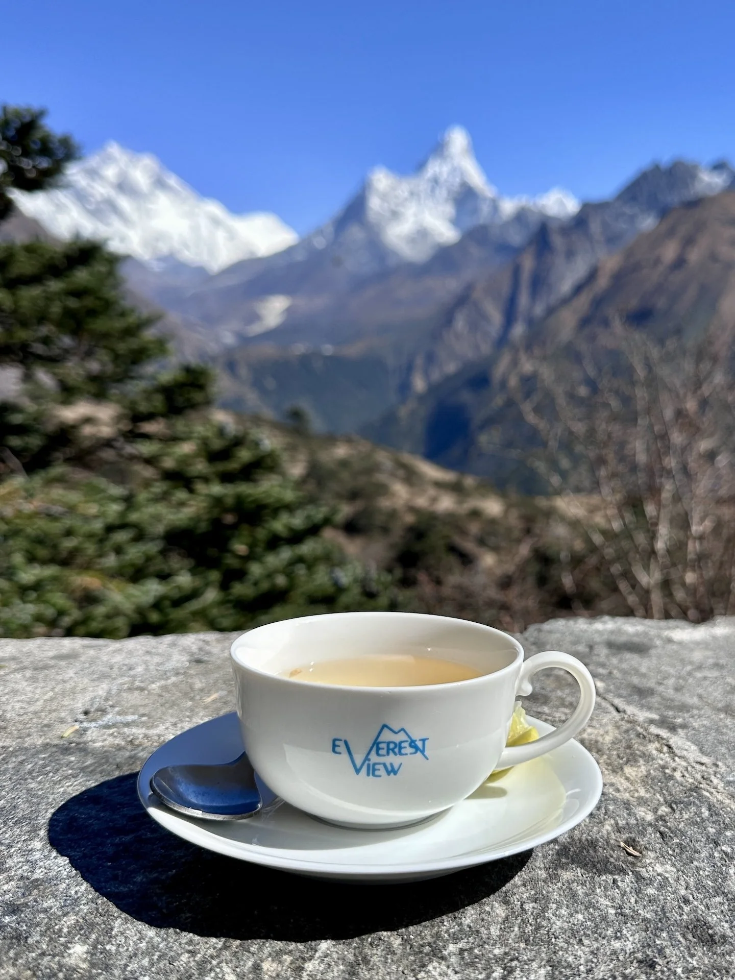 Tea at the Everest View Hotel with Ama Dablam in the background