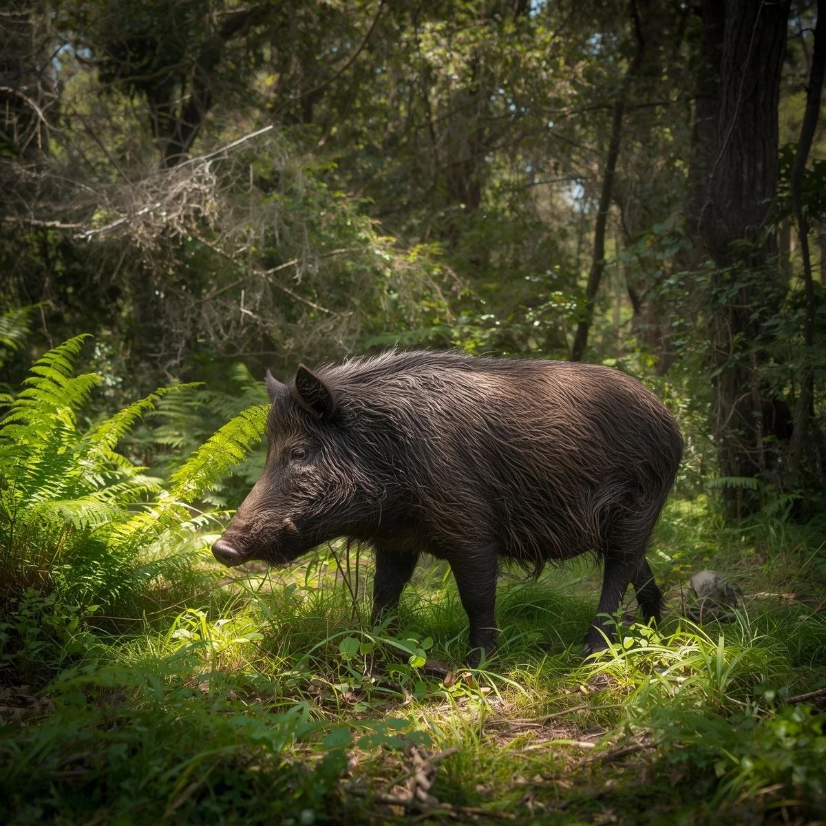 New Zealand wild boar in native forest