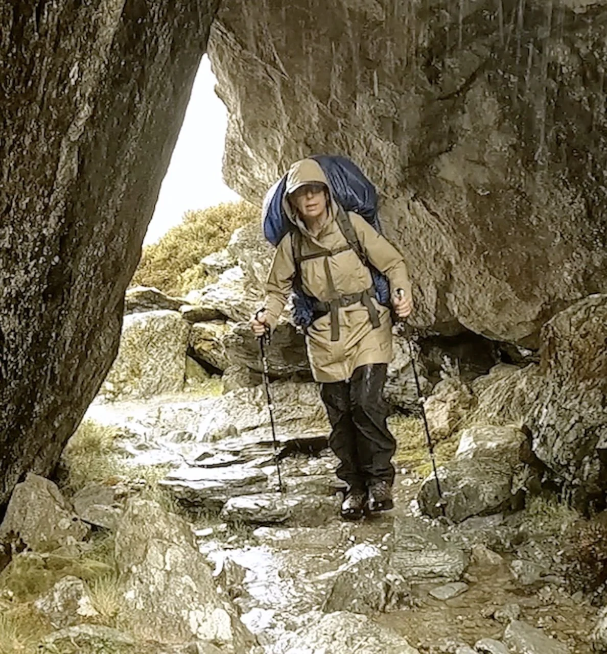 Narrow rock passage on the Routeburn, Fiordland, New Zealand Great Walks