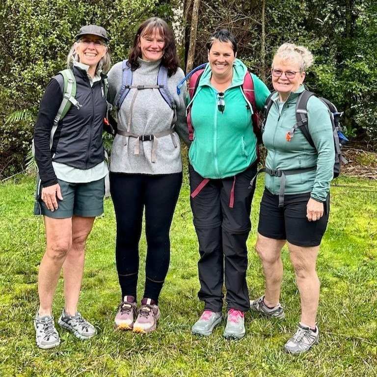 Four Gen X Women hikers set for a beautiful day of fun and hiking in the Kauaeranga Valley, Coromandel Forest Park