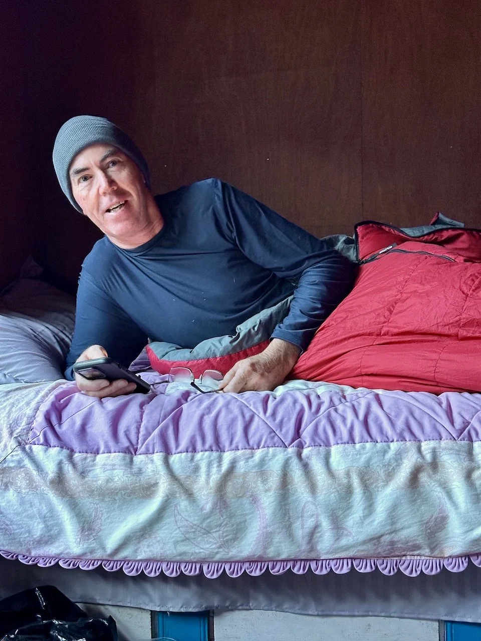 Andrew in Himalayan tea house bedroom