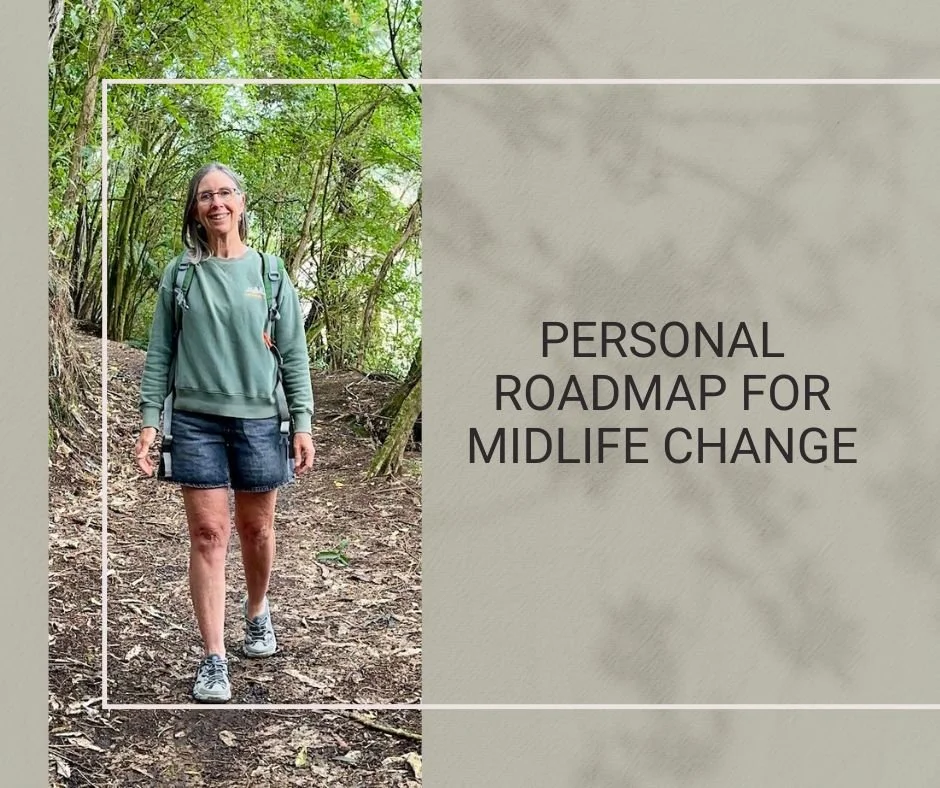 Happy woman hiking on forest trail