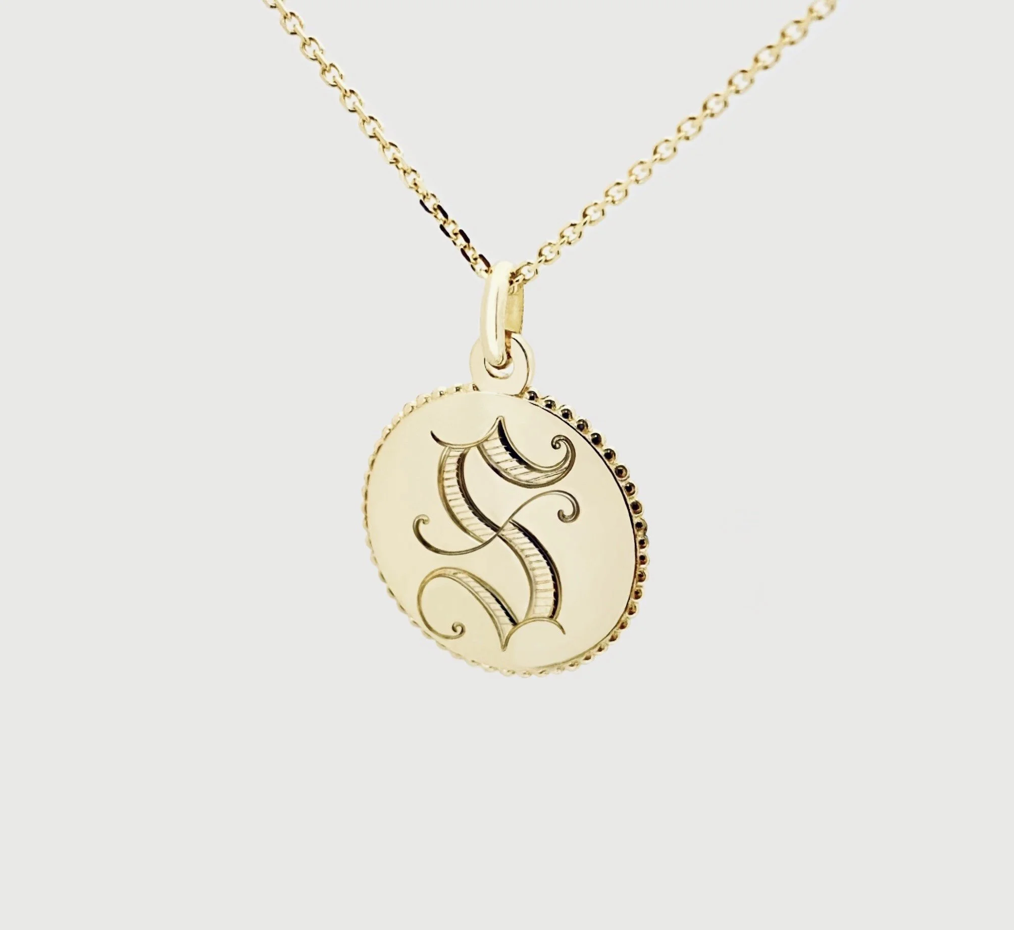 14K Gold Engravable Beaded Charm