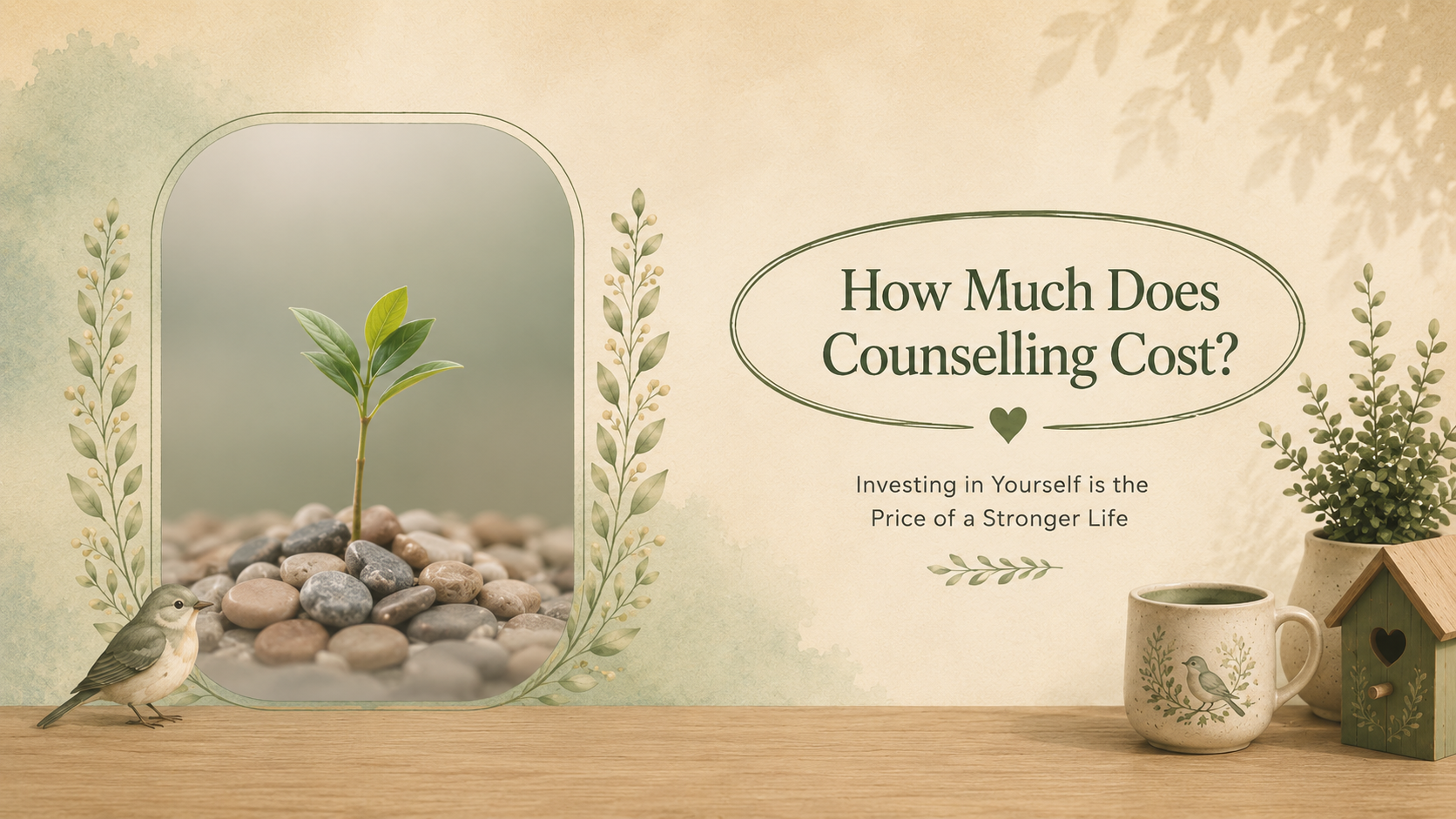 Birdhouse themed counselling image introducing information about counselling fees and session costs.