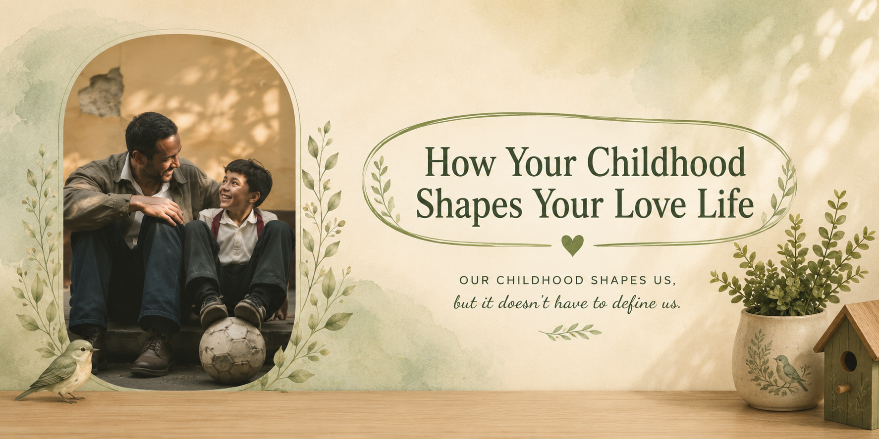 Father and son sharing a joyful moment, representing how childhood experiences shape love and connection.