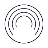 Black background with concentric blue circles radiating outward.