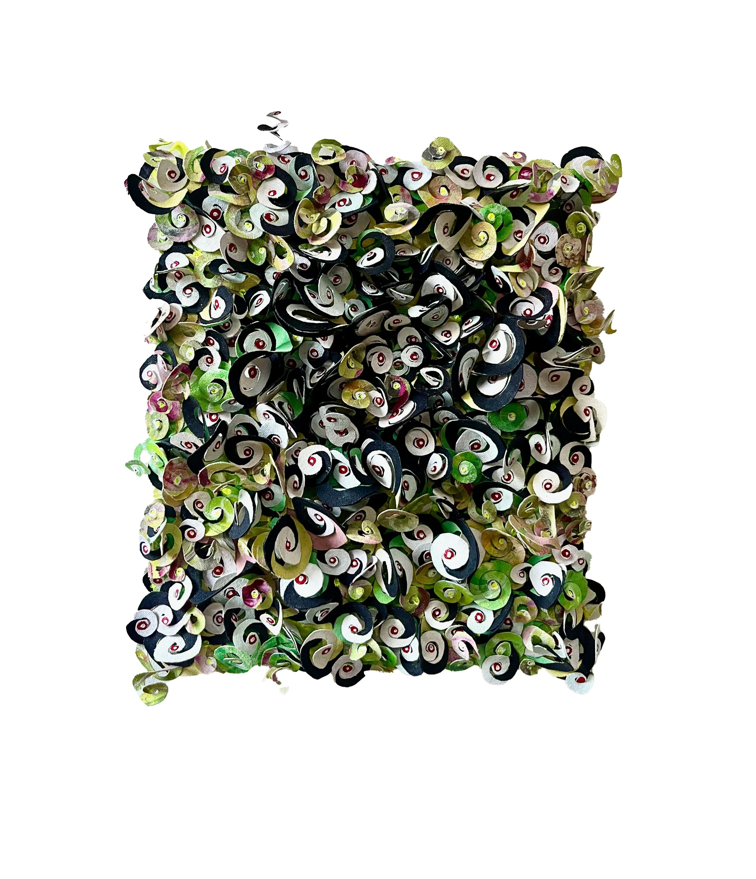 Cuttings (green), 2025, acrylic and gouache on collaged canvas on canvas, 41 x 35cm