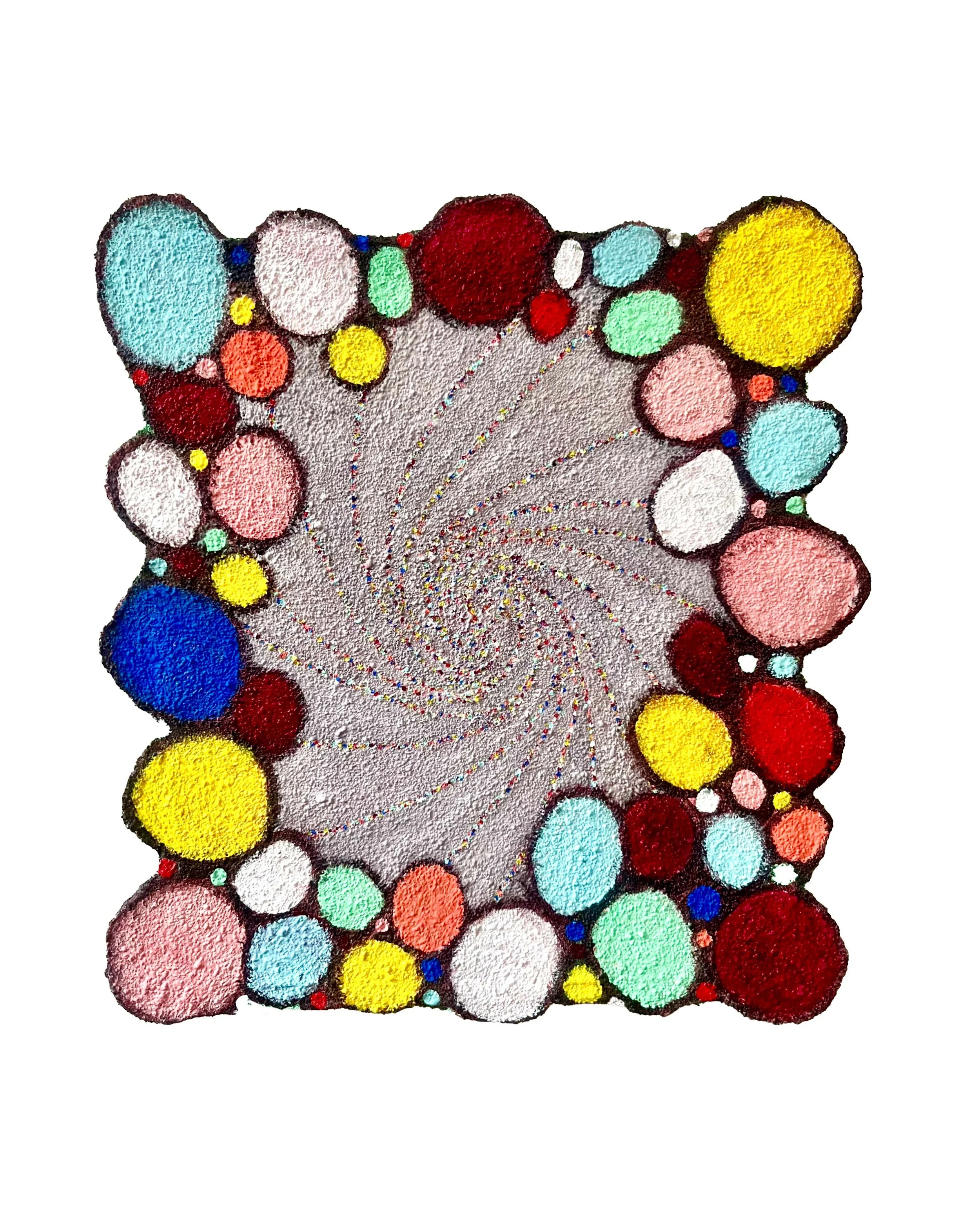Extra, 2025, acrylic, gouache, sand and filler on collaged canvas on canvas,  33 x 30 cm