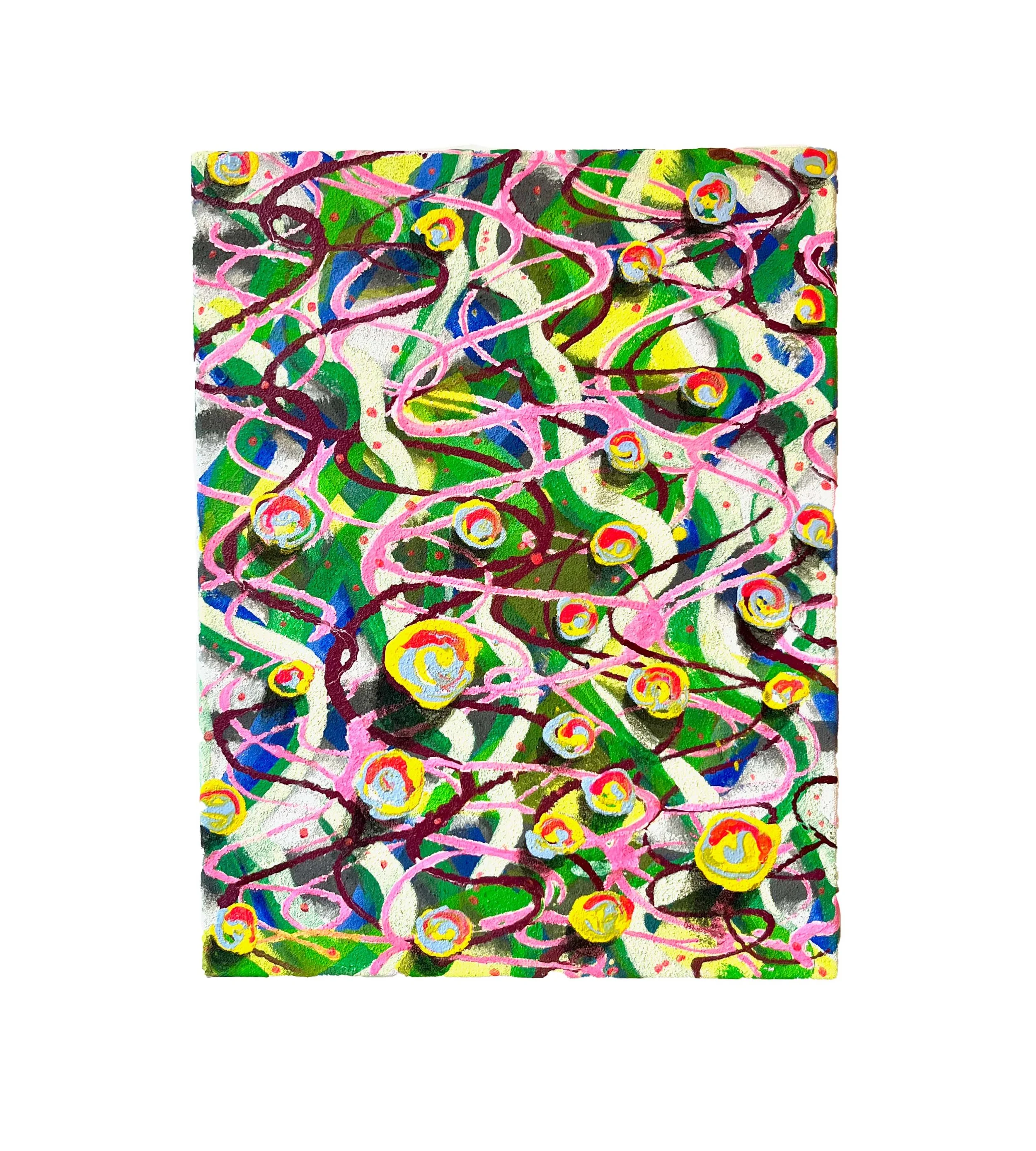 Spiro-spero, 2025, acrylic, gouache and sand on canvas, 45 x 35cm 