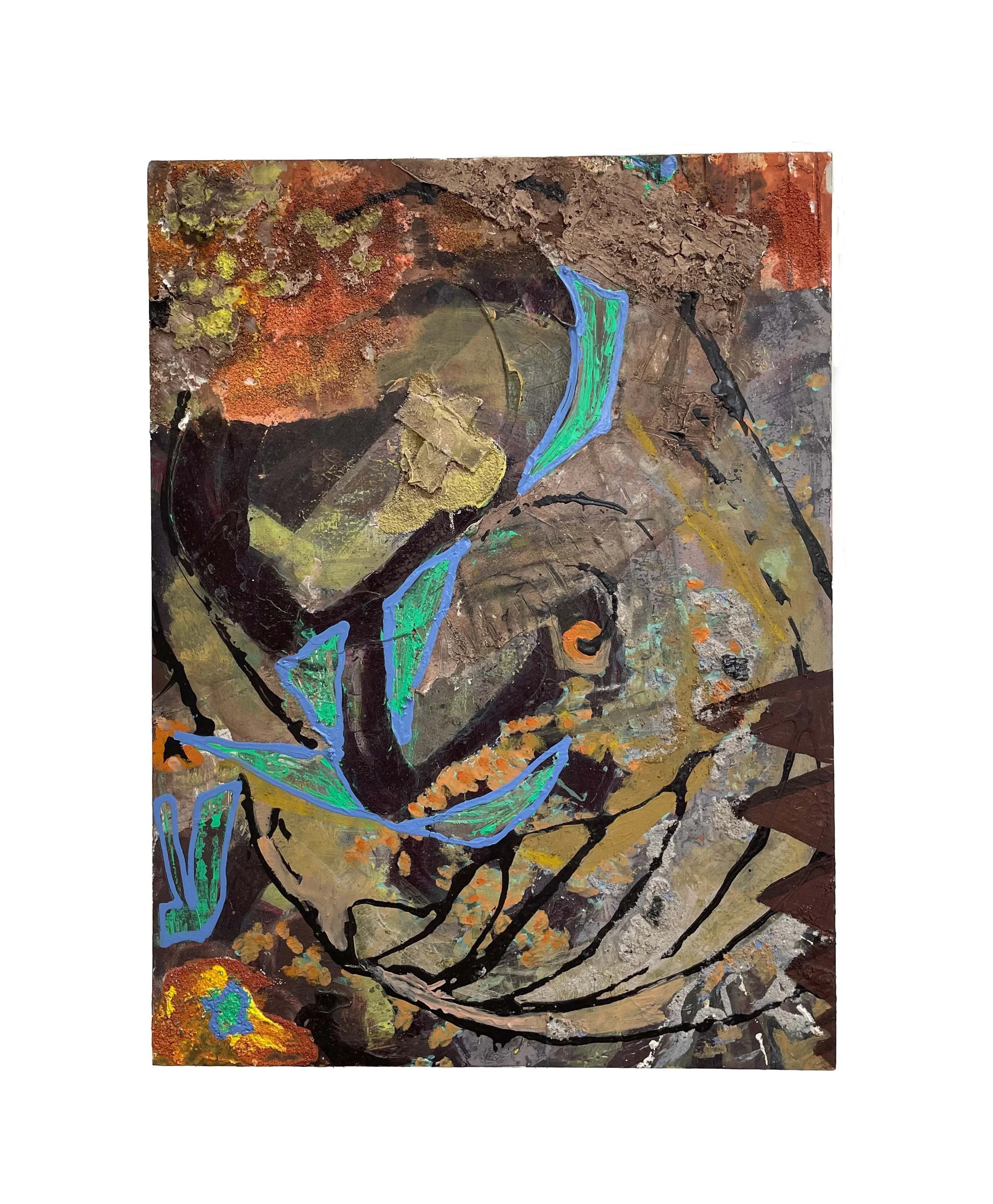 Good turn, 2022, acrylic, oil, mixed media and collage on board, 40  x 30cm