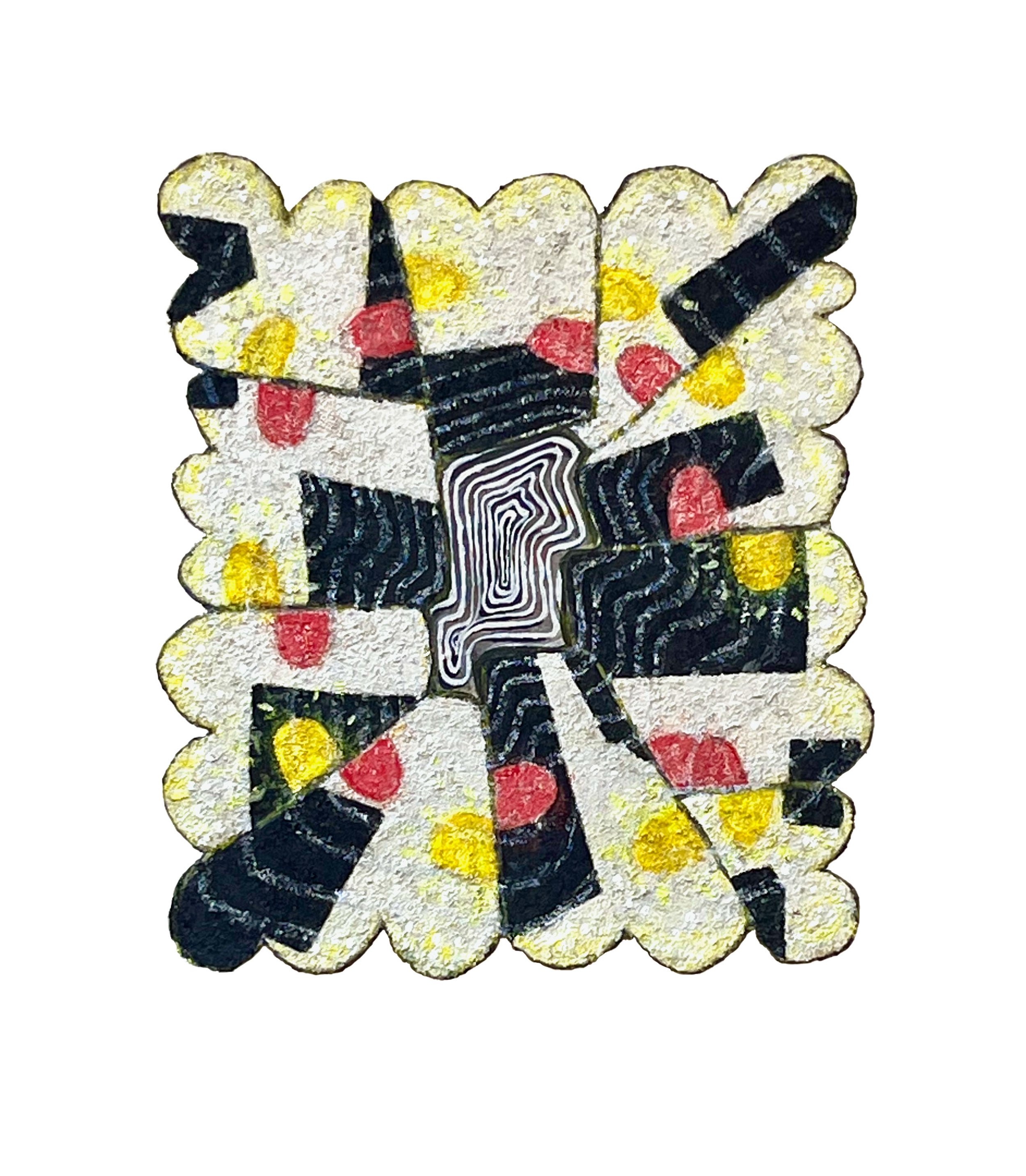 Detour, 2026, acrylic, gouache and sawdust on shaped board, 50 x 44cm