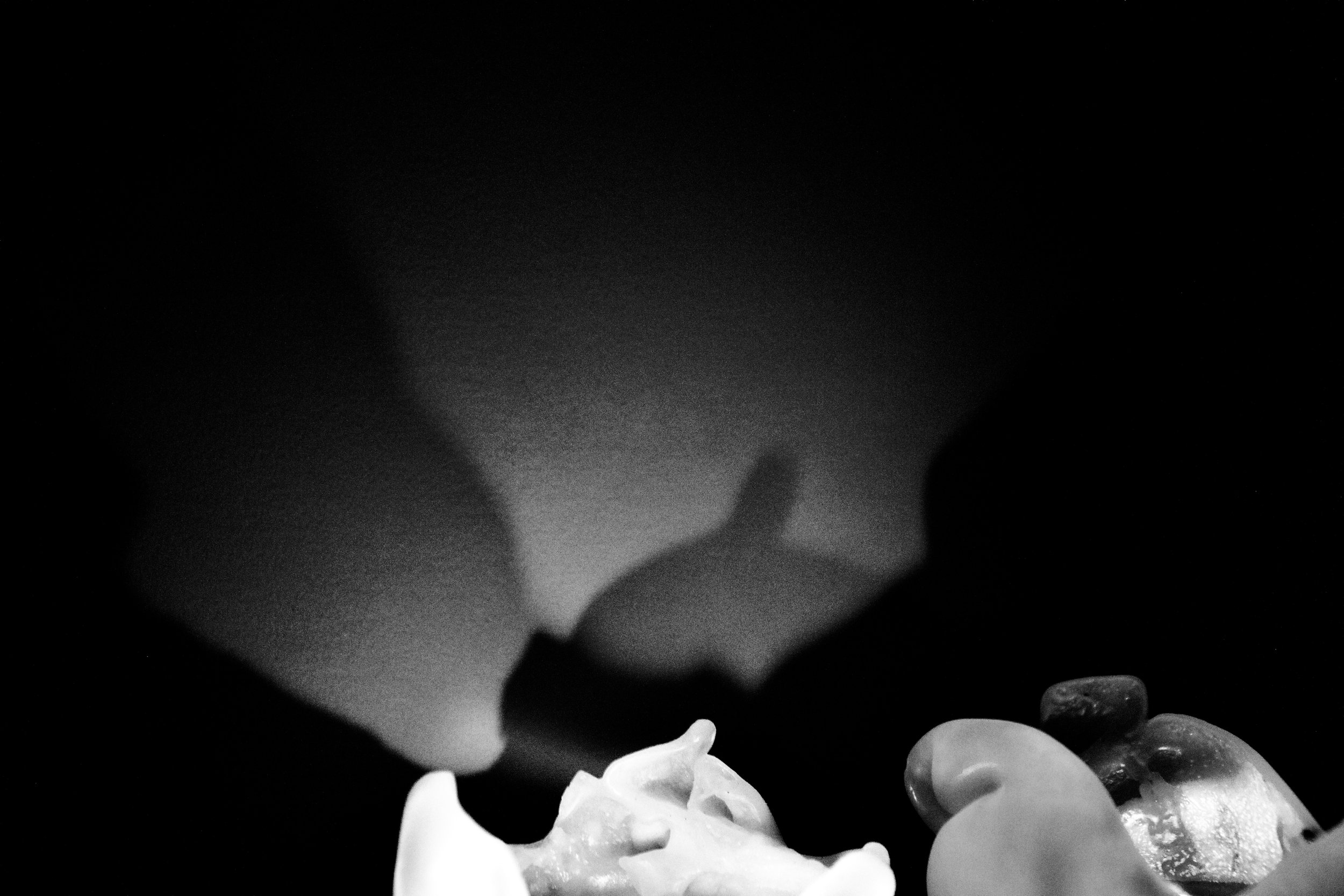 Close-up of two people with blurred faces kissing, with a group of cupcakes at the bottom of the image.