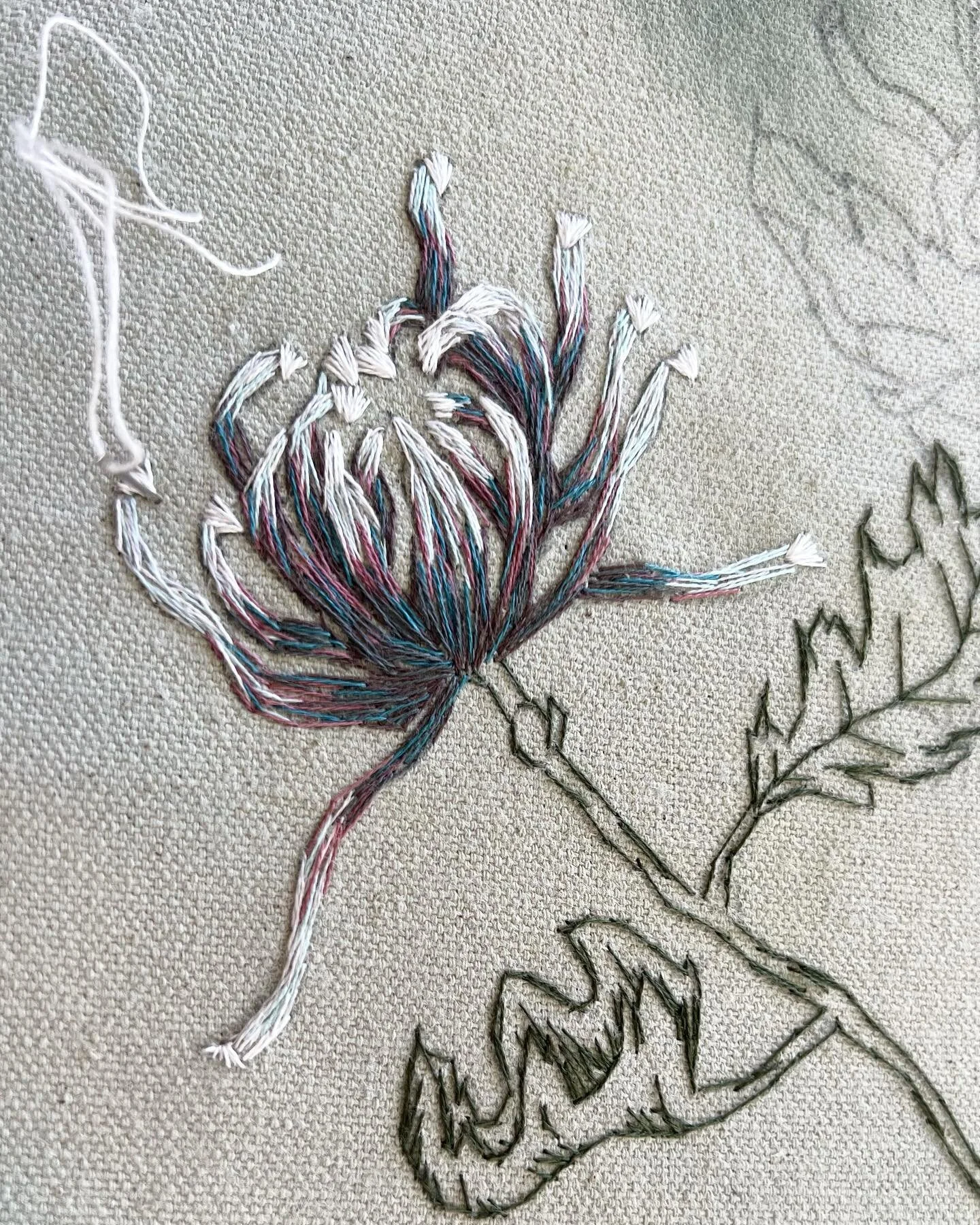 #wip 🙇&zwj;♀️ this hand embroidery is the largest so far on the collection I&rsquo;m loving calling &ldquo;Let the Light In&rdquo; release tbd 🤍🪡