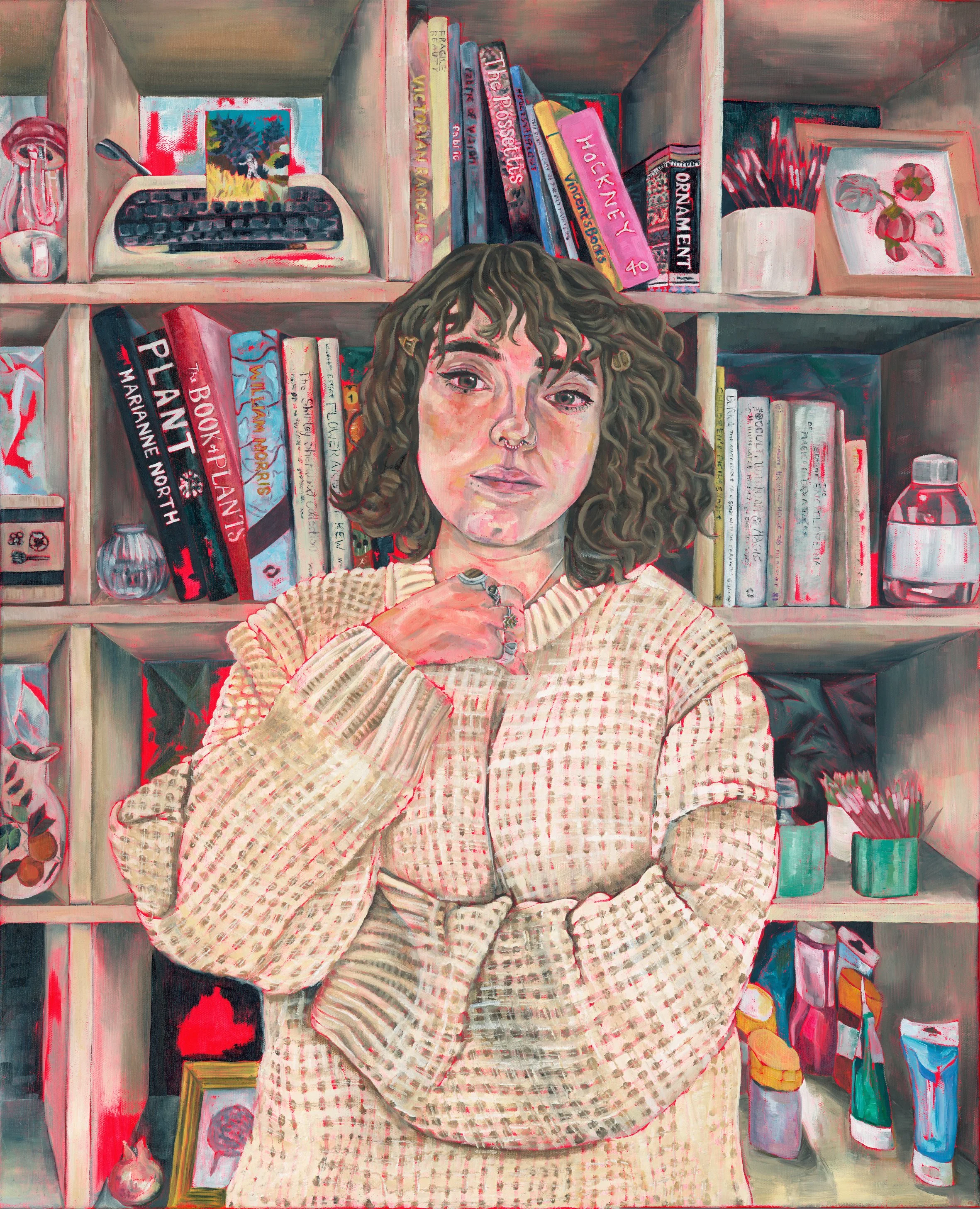 'Self-Portrait with Studio Shelves' oil on canvas (24x30") POA